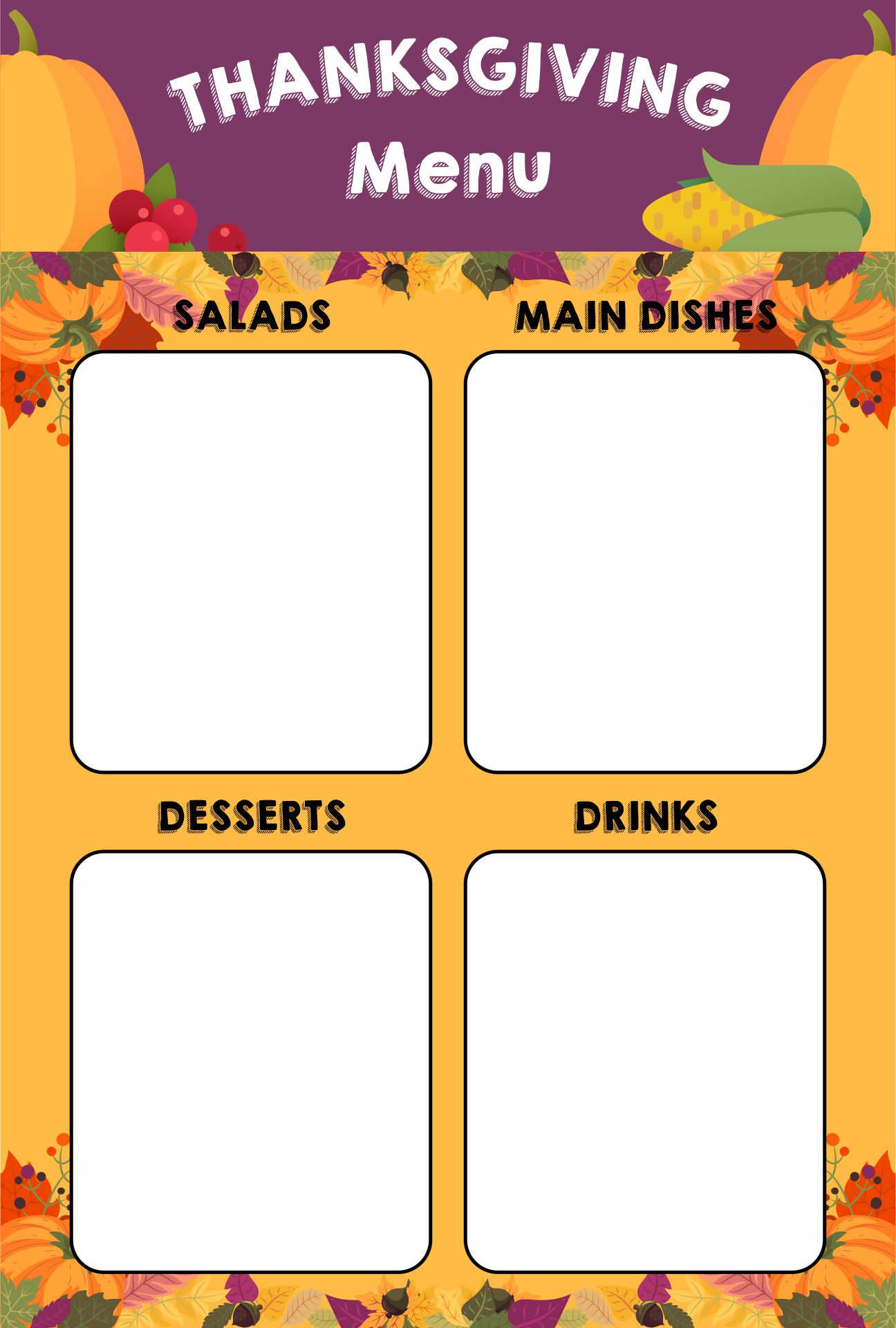 Thanksgiving Menu Google Doc Template