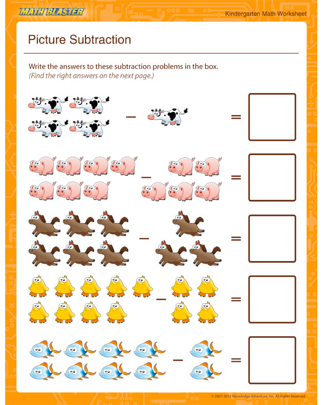 7 Best Images of Free Printable Kindergarten Subtraction Worksheets
