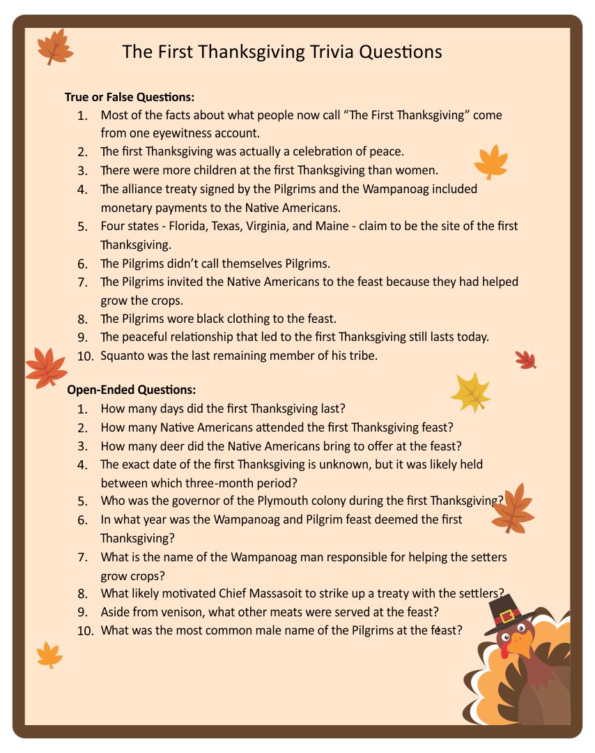 6 Best Images of Printable Thanksgiving Trivia Free Printable