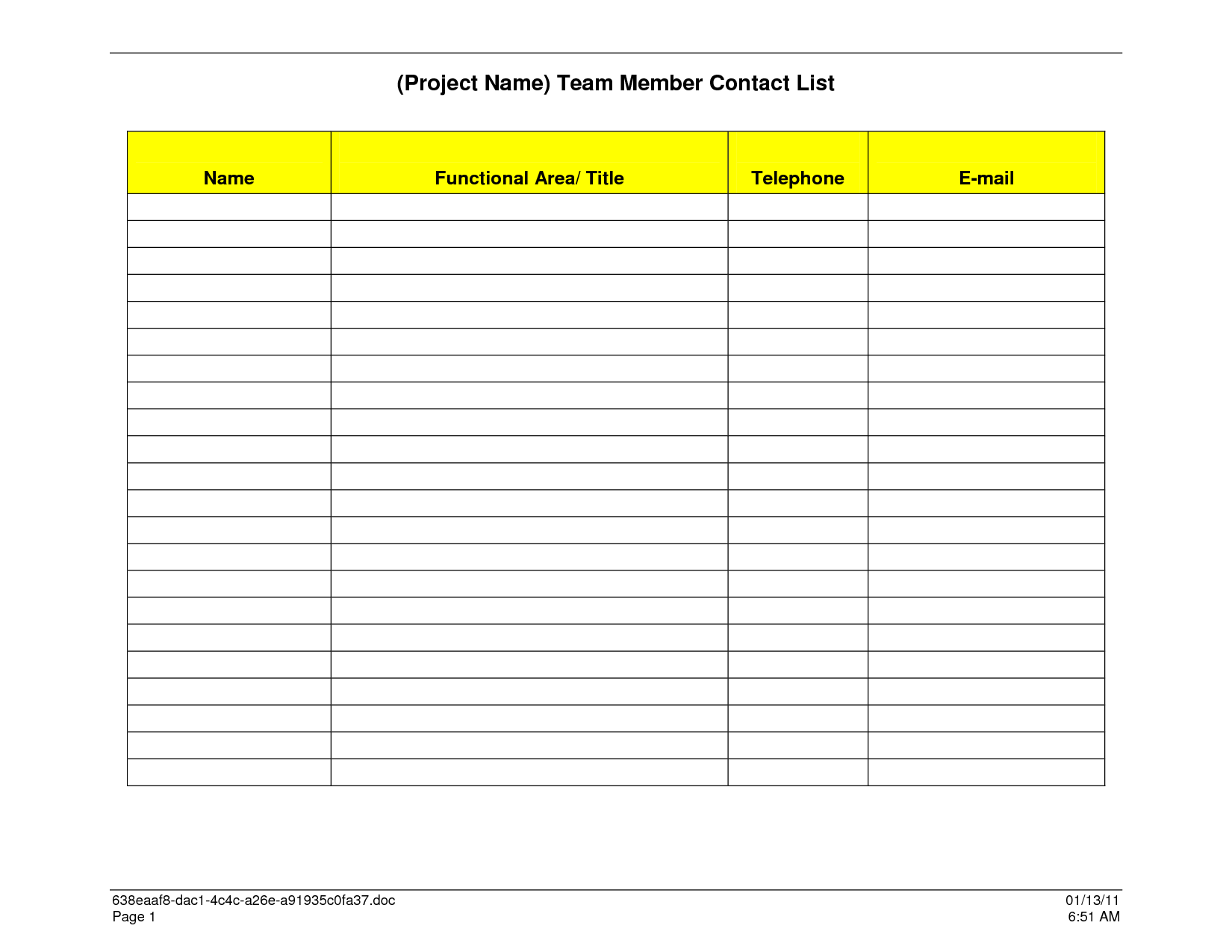 Staff Contact List Template Excel