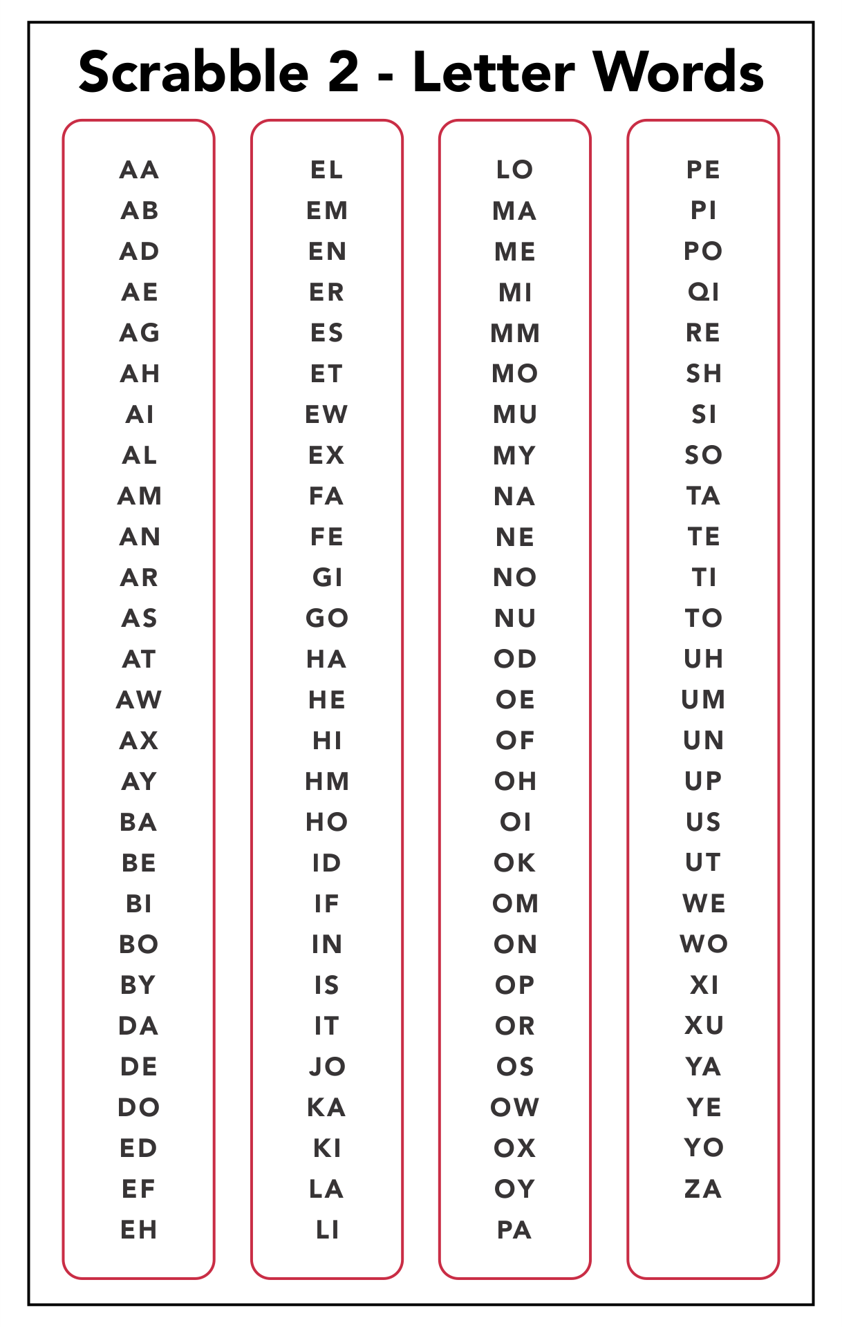 Scrabble 2 Letter Words Printable List Words Print