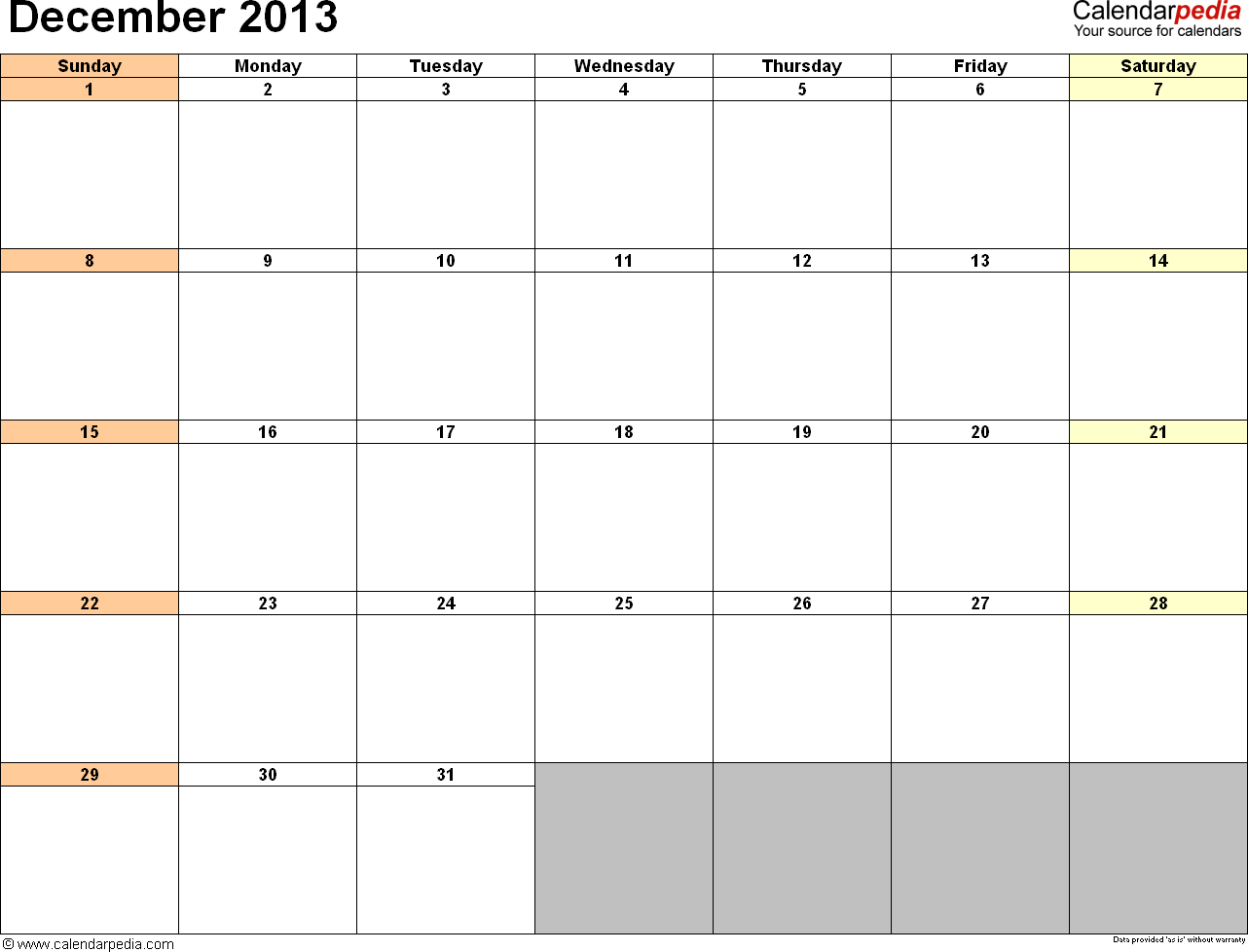 4 Best Images of December 2013 Calendar Printable Printable December