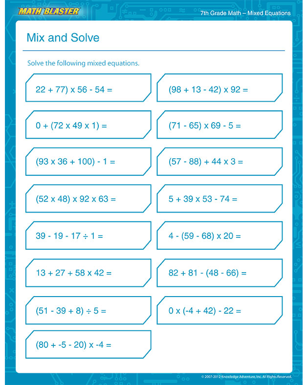Seventh Grade Math Worksheets Free Printable