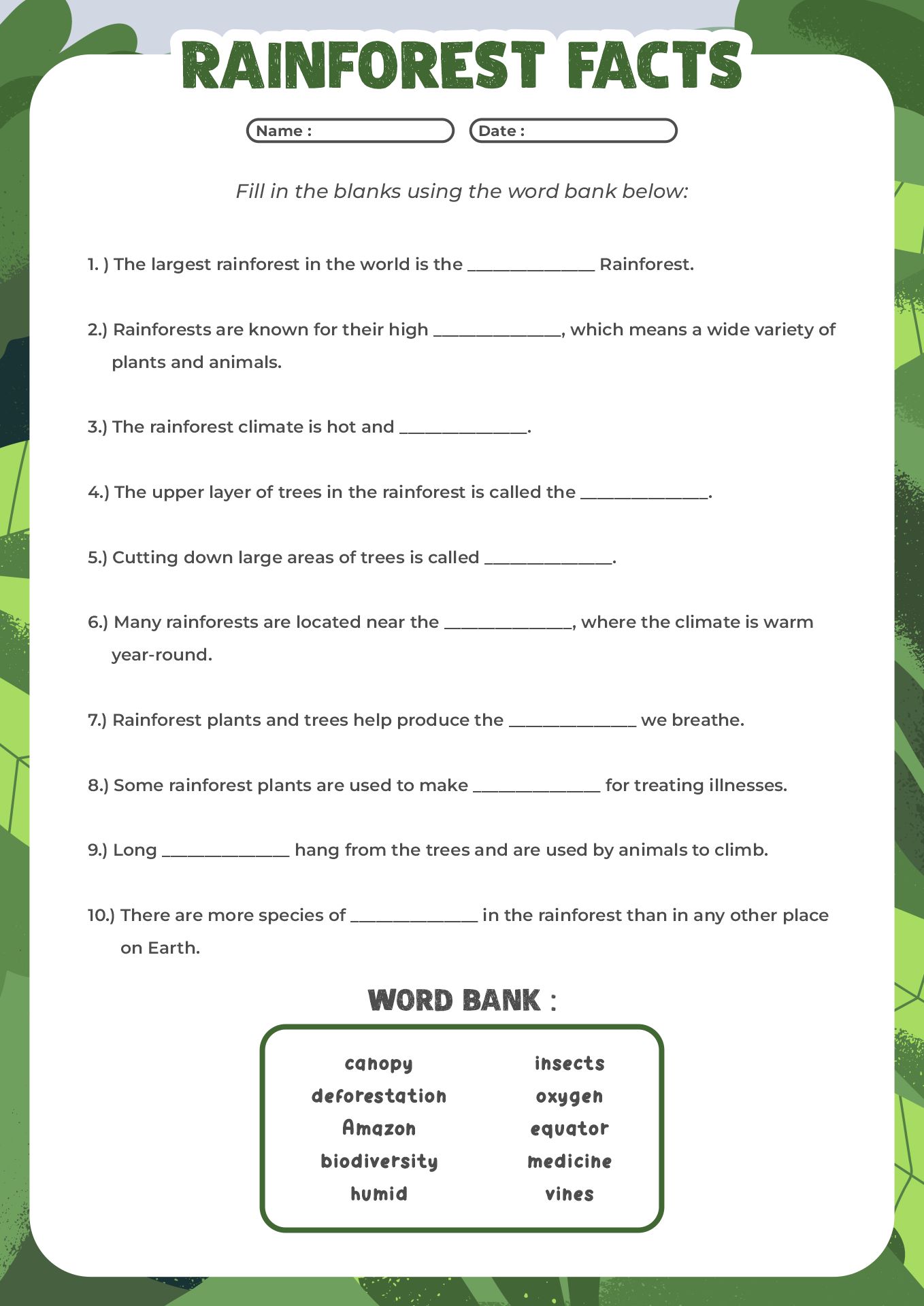 6 Best Images Of Rainforest Printables For First Grade Free Printable