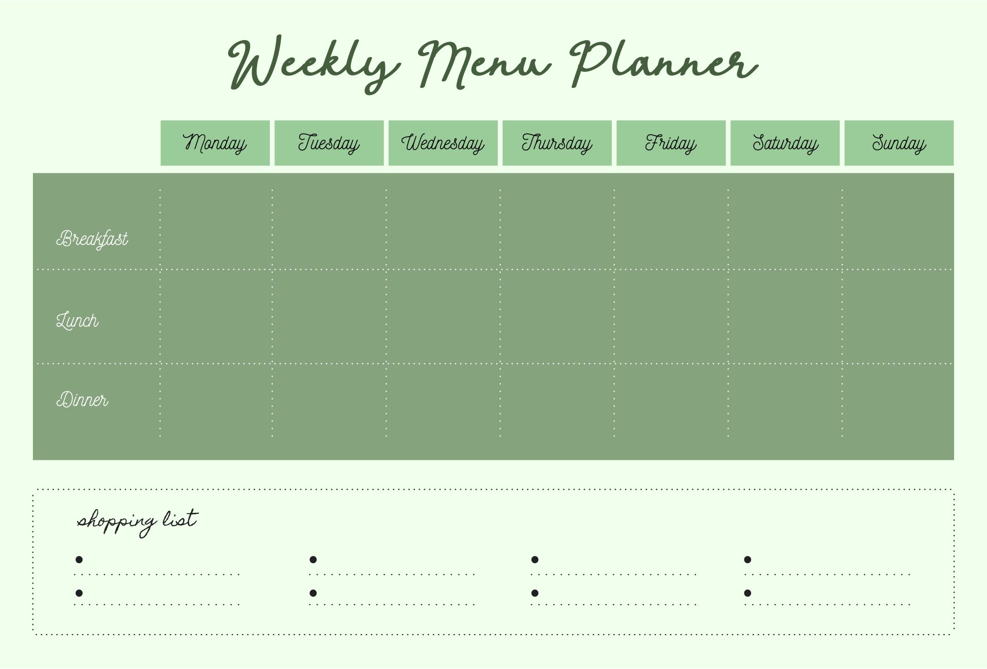 Menu Planning Calendar Template from www.printablee.com