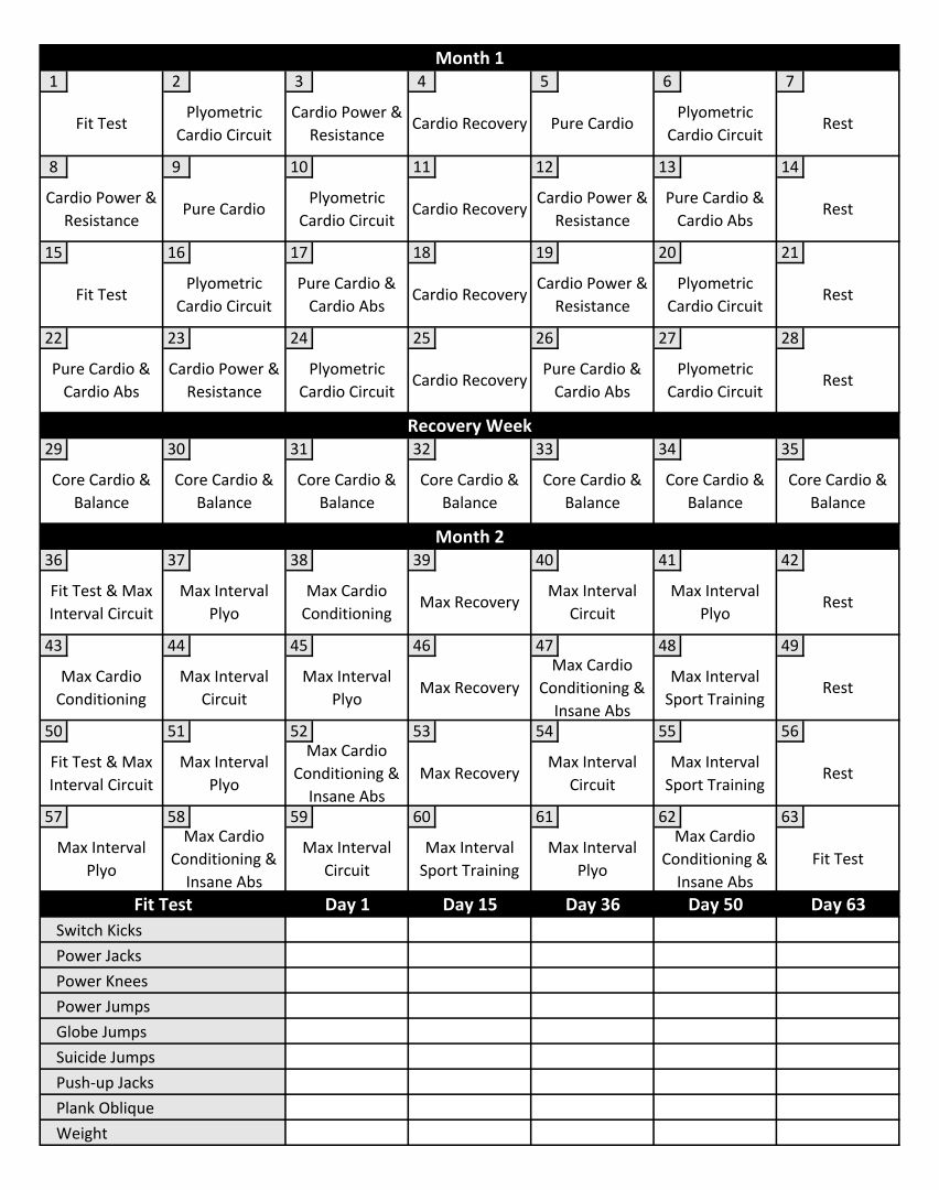 7 Best Images of Printable Insanity Workout Schedule Beachbody