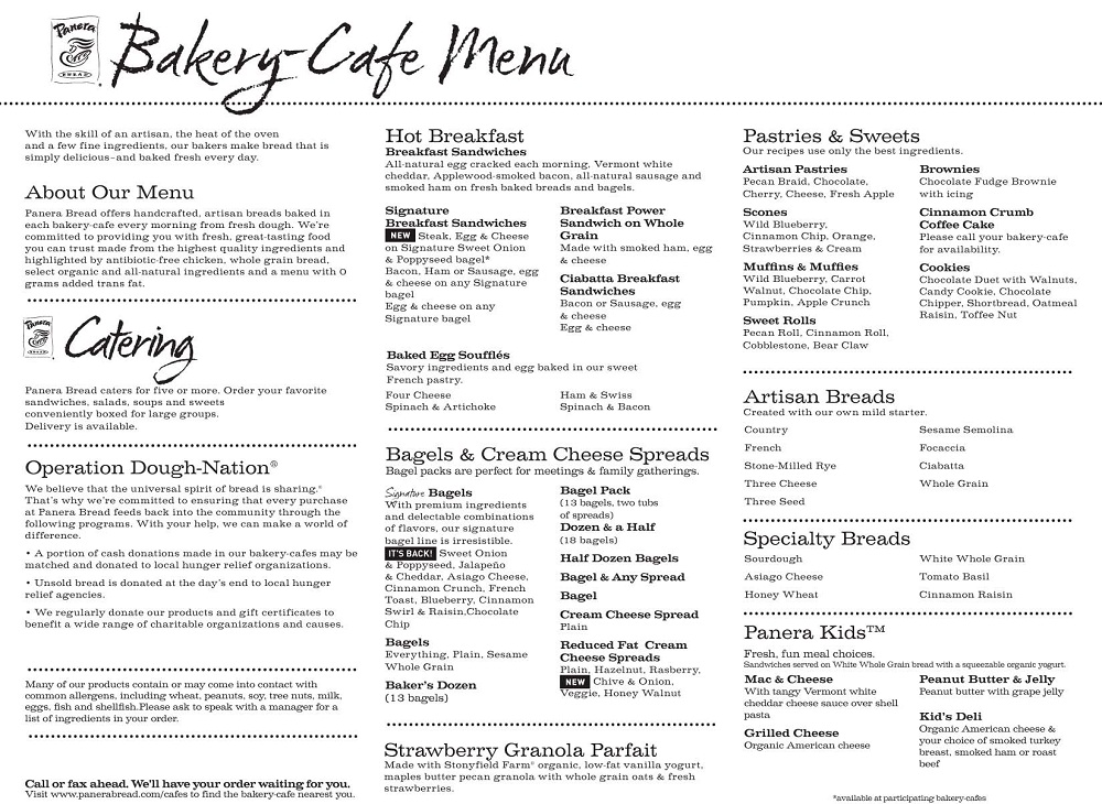 Panera Menu Printable Customize and Print