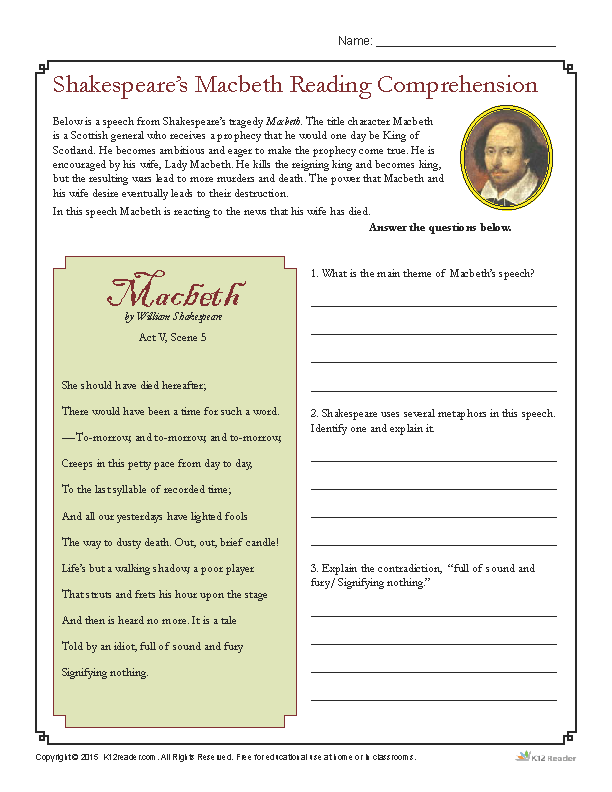 5 Best Images of Printable 12th Grade Reading Comprehension Worksheets