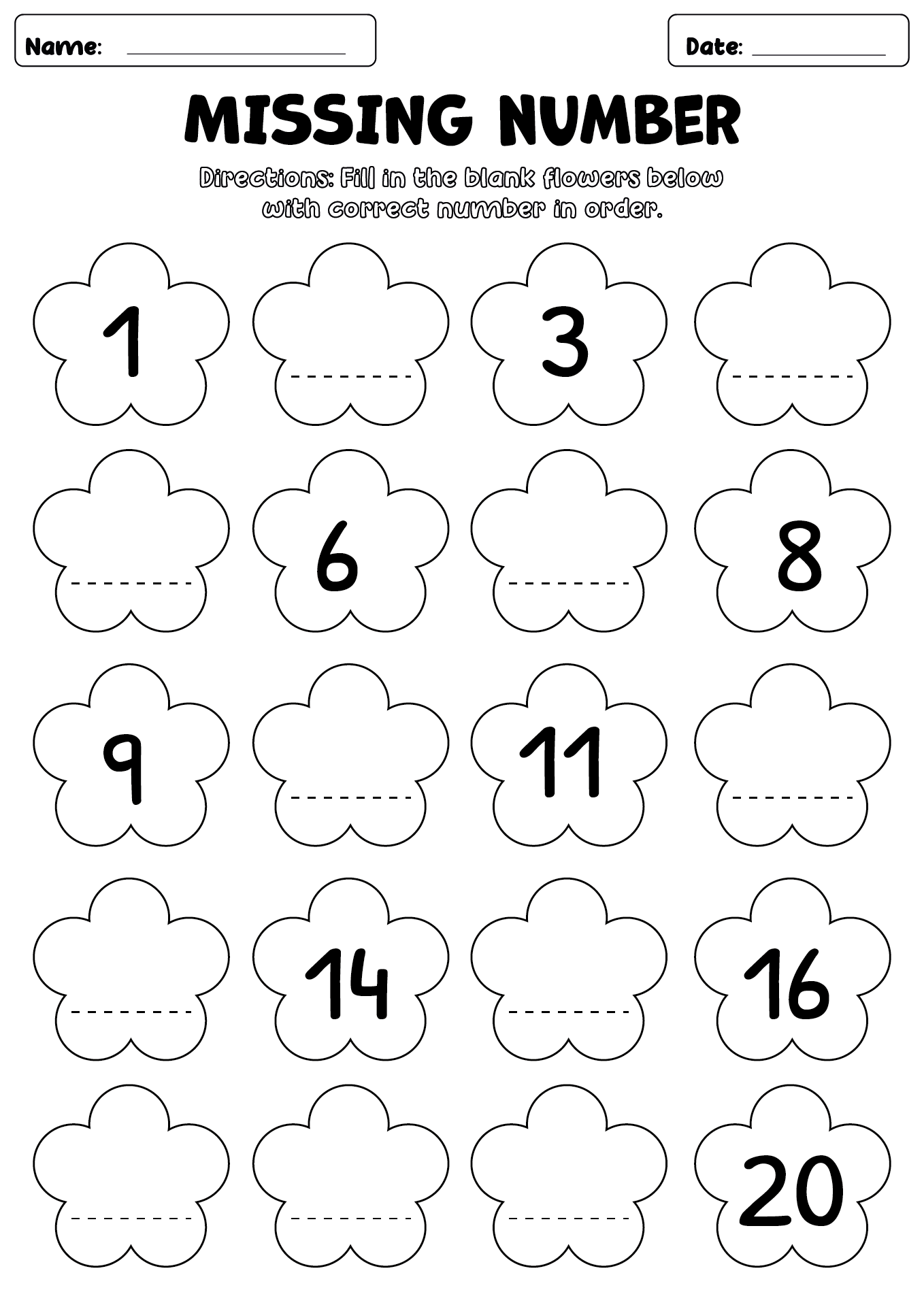 5 Best Images Of Writing Numbers 1 20 Printables Math Worksheets Missing Numbers 1 20 Free 