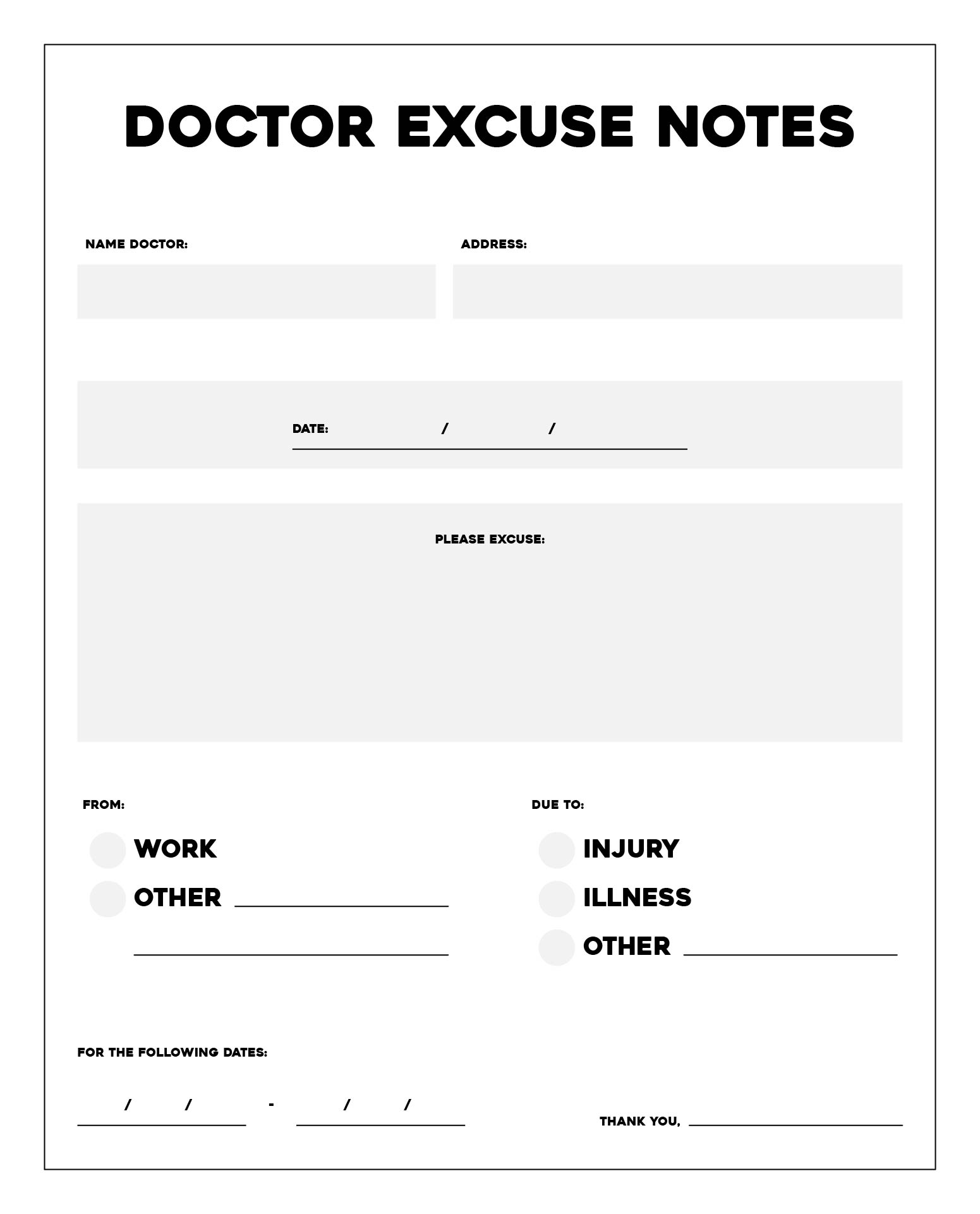Free Printable Work Excuses Free Printable Doctors