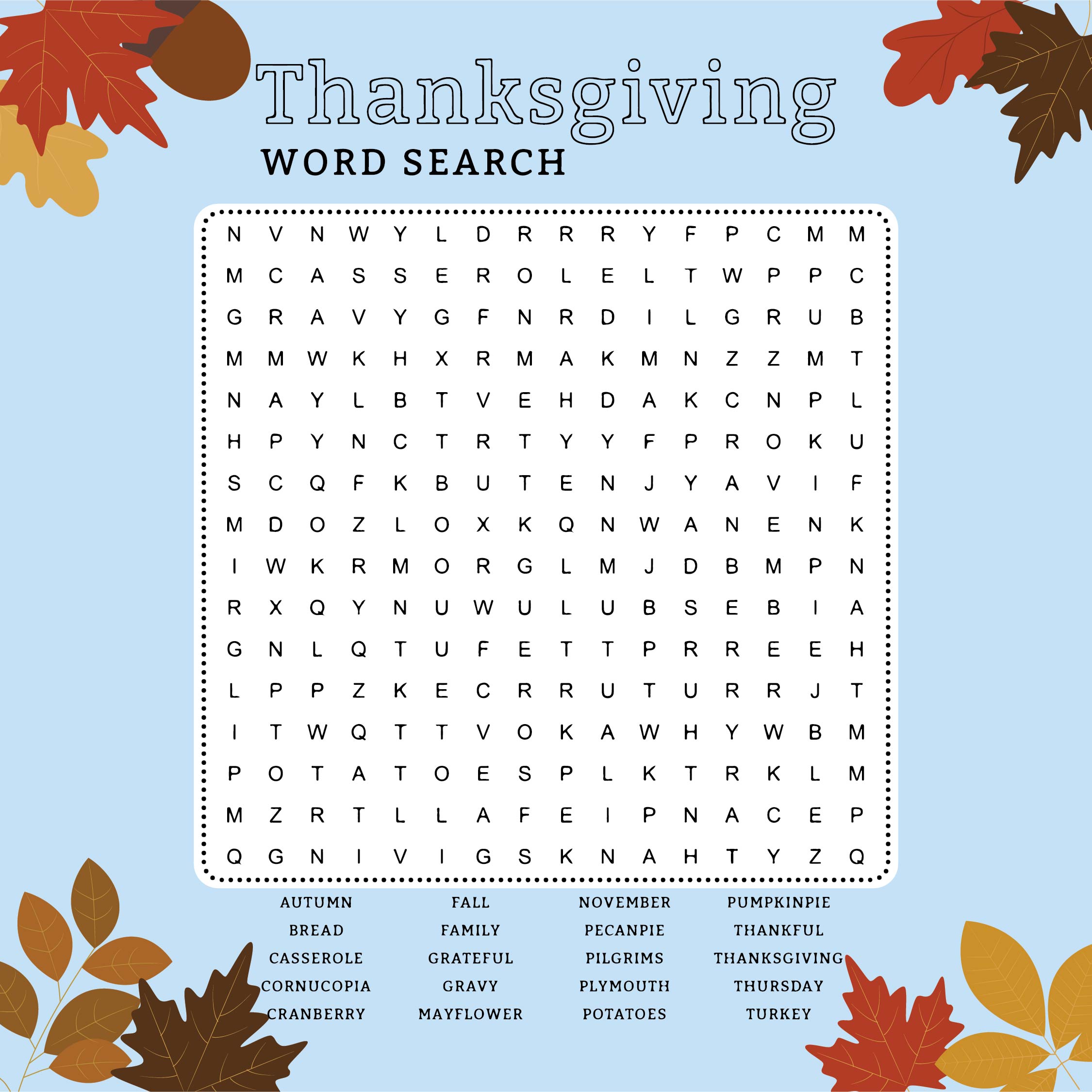 Free Thanksgiving Word Search Printables