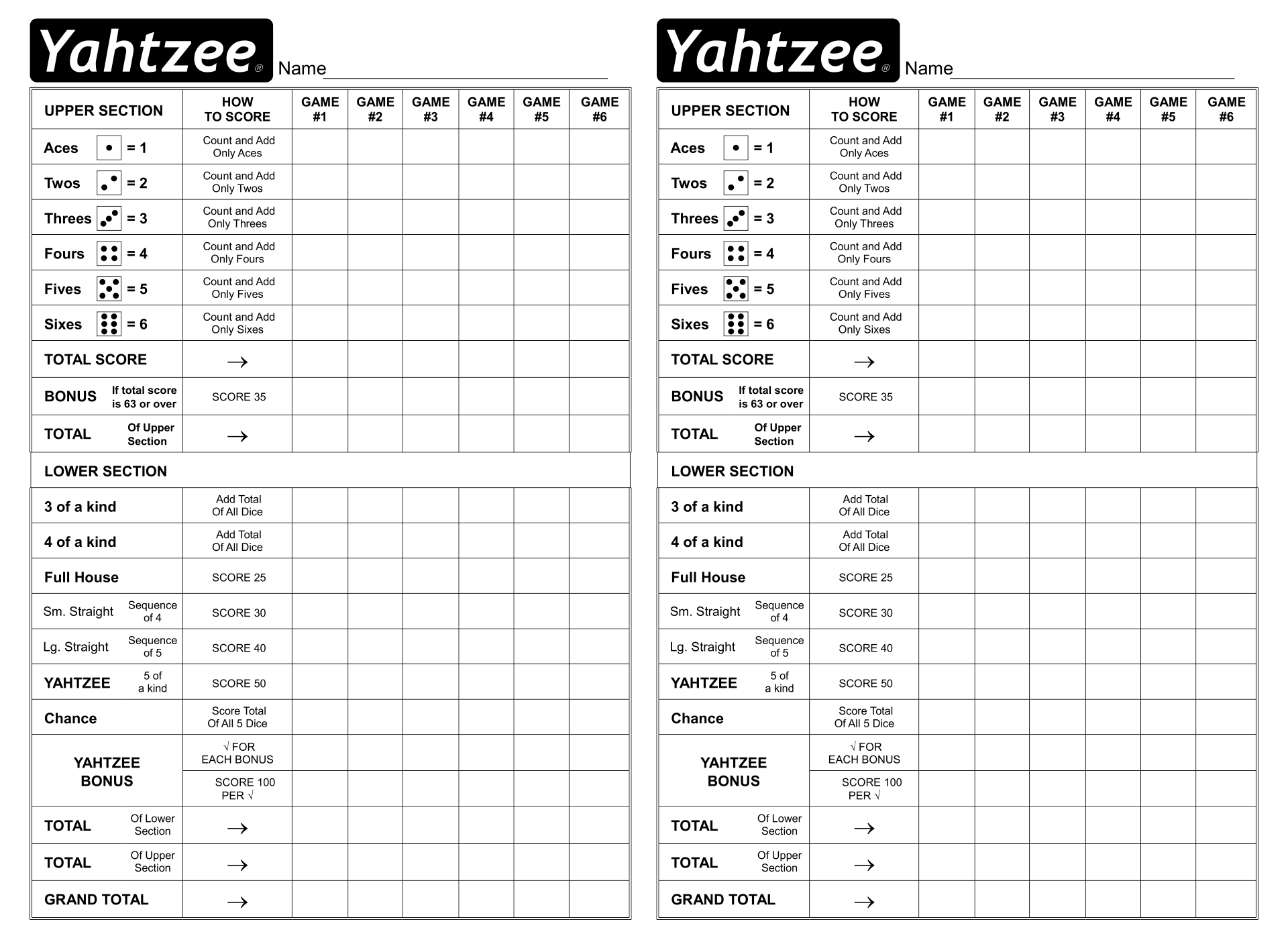9 Best Images of Printable Triple Yahtzee Score Pads Free Printable