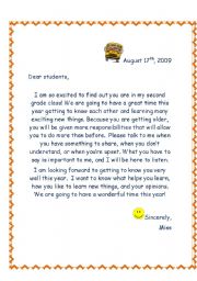 welcome letter teacher student printable printablee note via worksheet