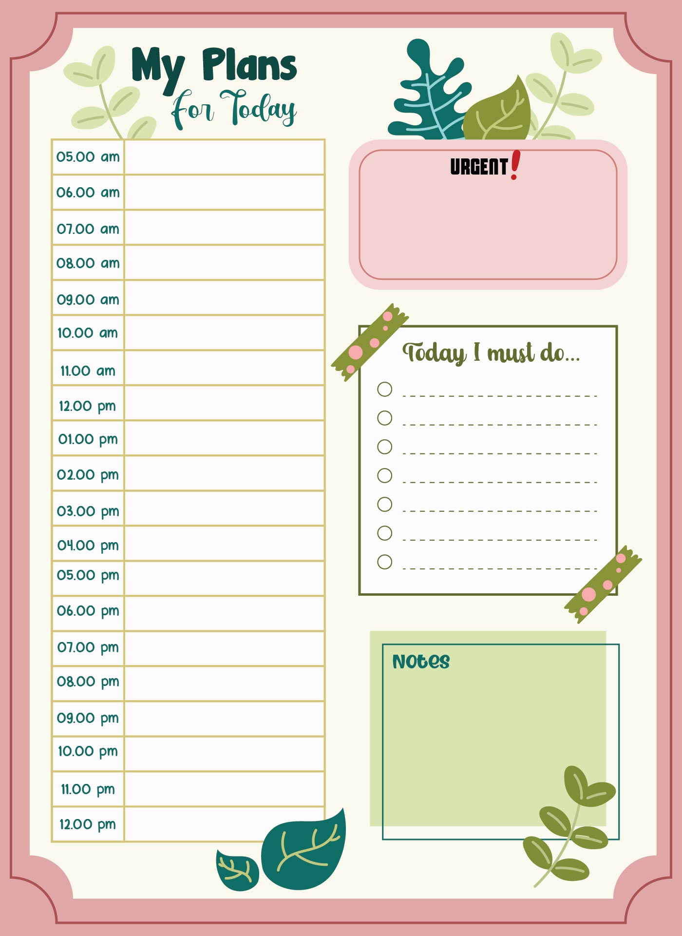 24 Hour Daily Planner Printable