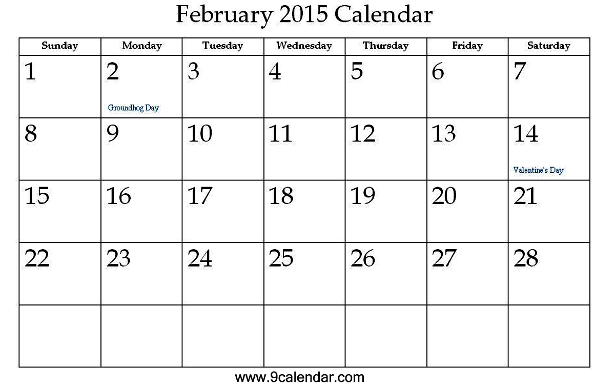 7 Best Images of Cute Free Printable 2016 February 2015 Blank Calendars