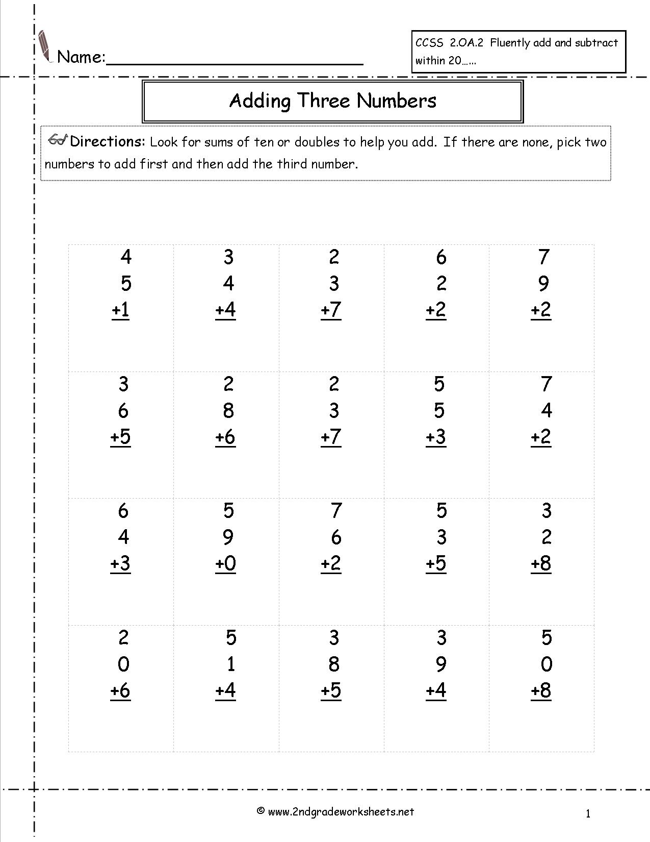 7 Best Images of Adding 3 Numbers Worksheets Printable - First Grade