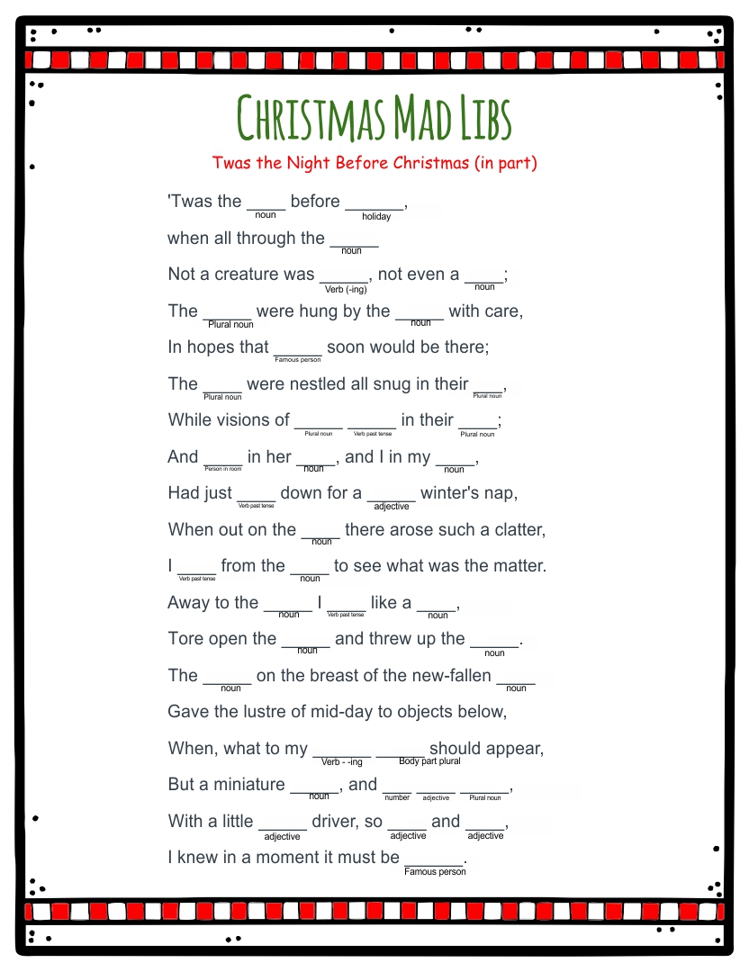 8 Best Images Of Blank Printable Christmas Mad Libs Christmas Carol