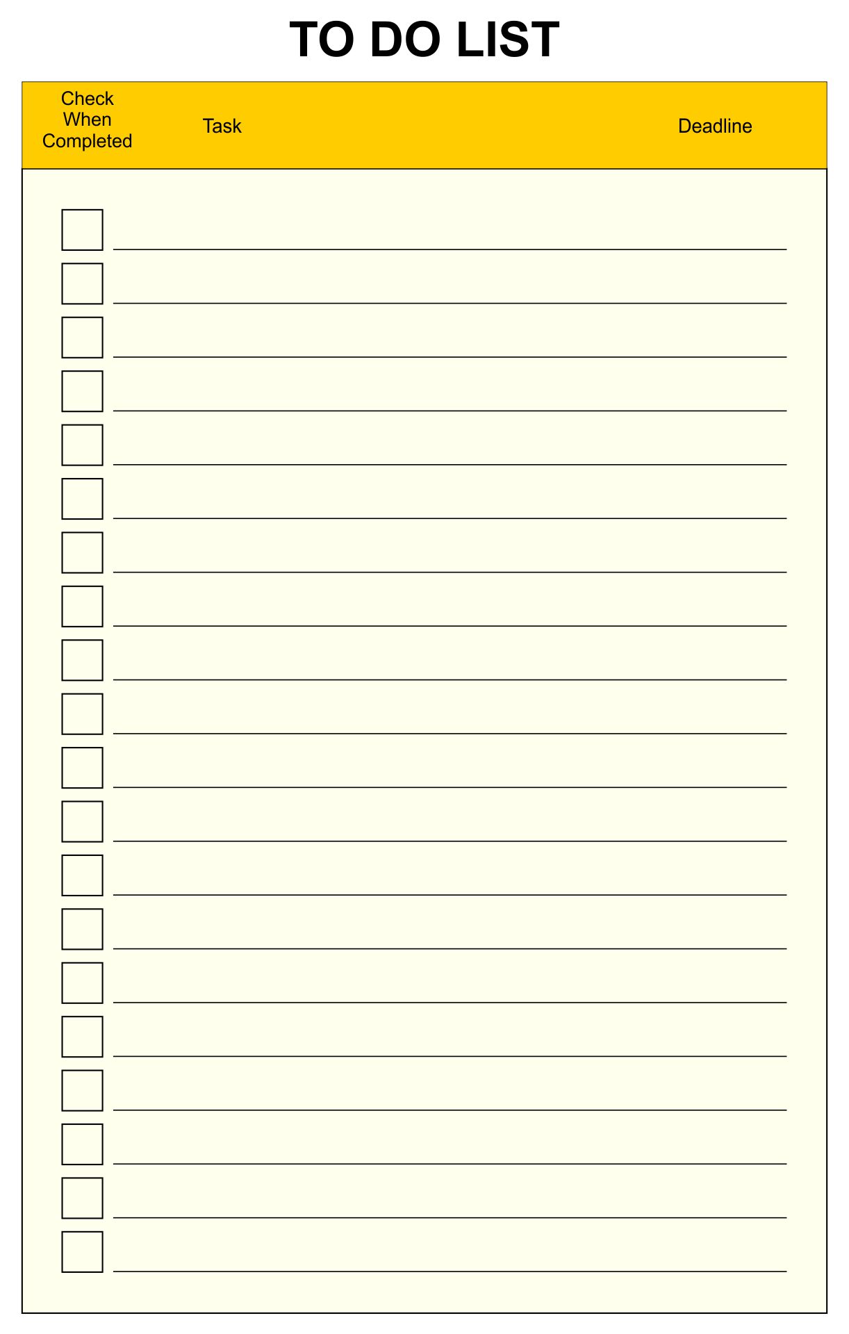 Blank Printable List Templates