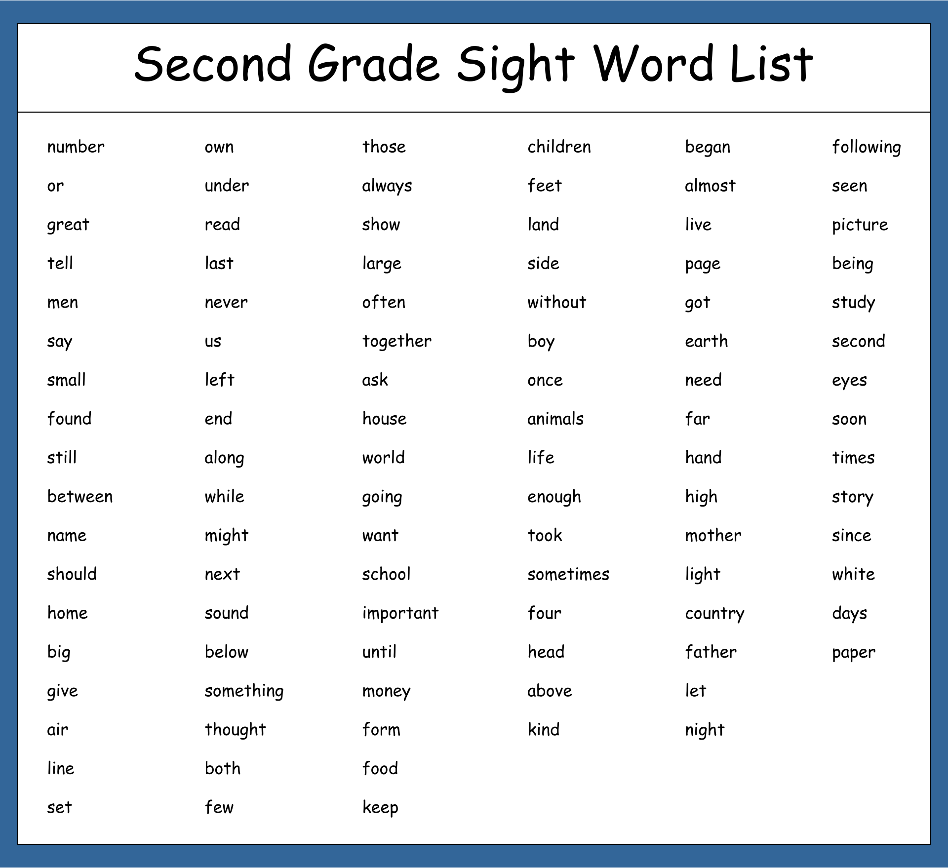 Sight Words For 2nd Grade