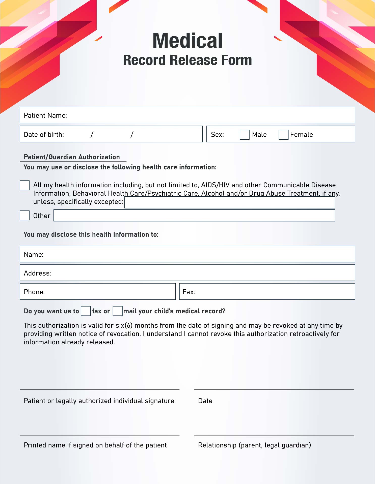 free medical release form template