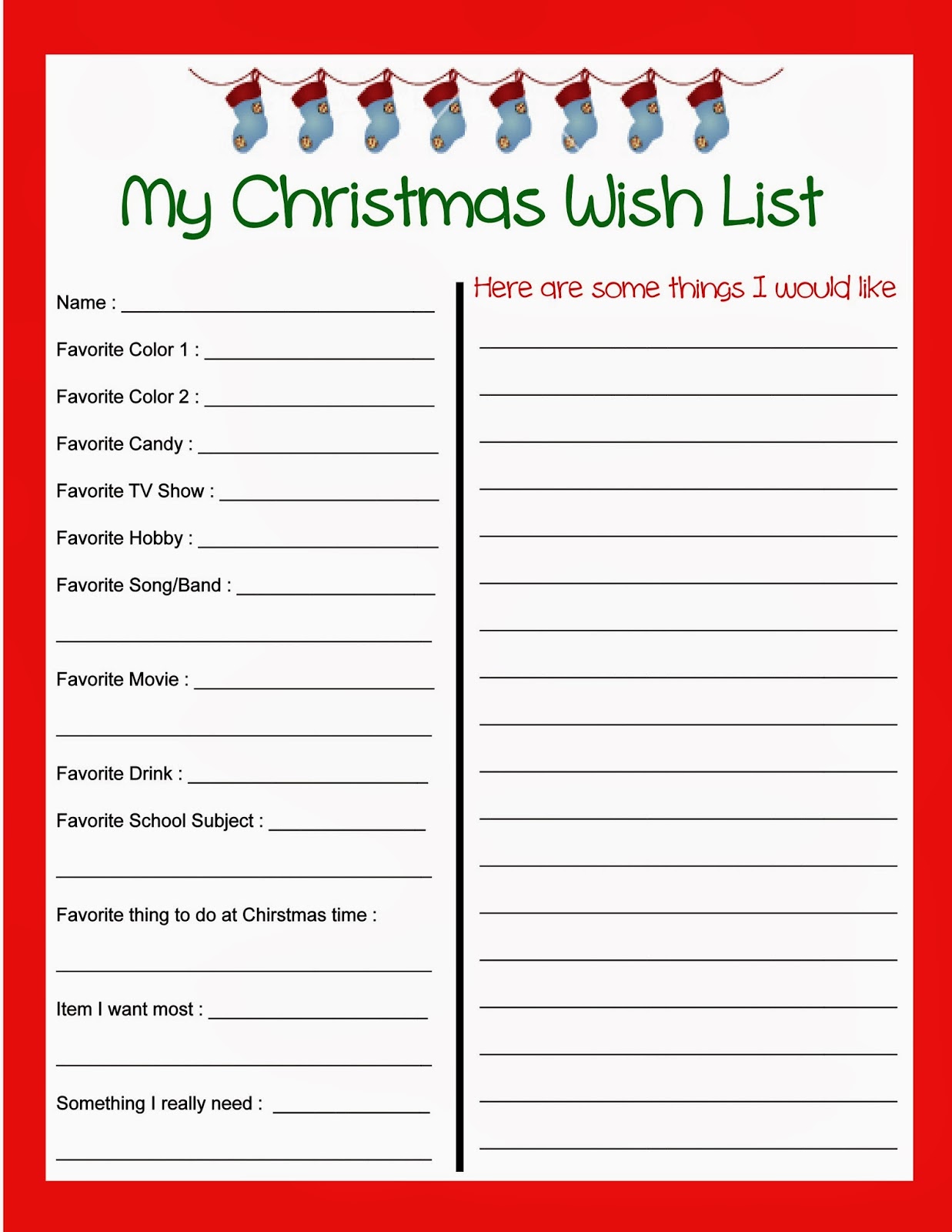6 Best Images of Printable Christmas Gift Wish List Blank Christmas