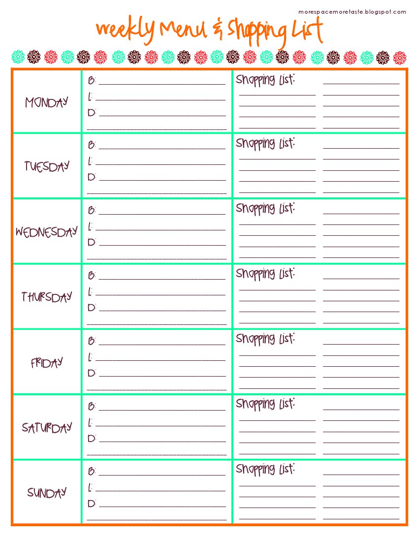 Free Menu Planner Template With Grocery List