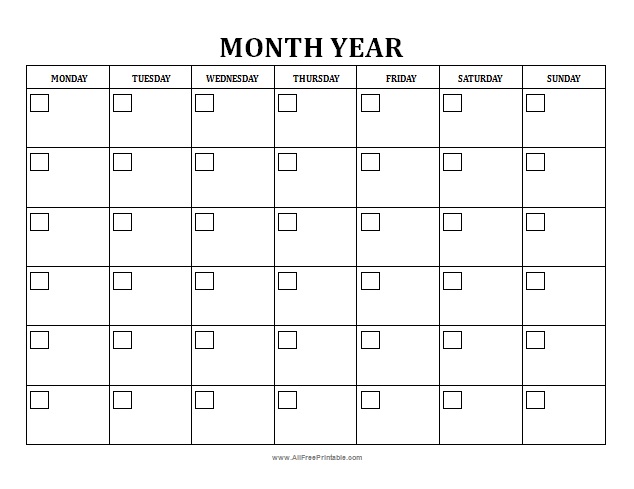 Blank Monthly Calendar Printable Free Pdf