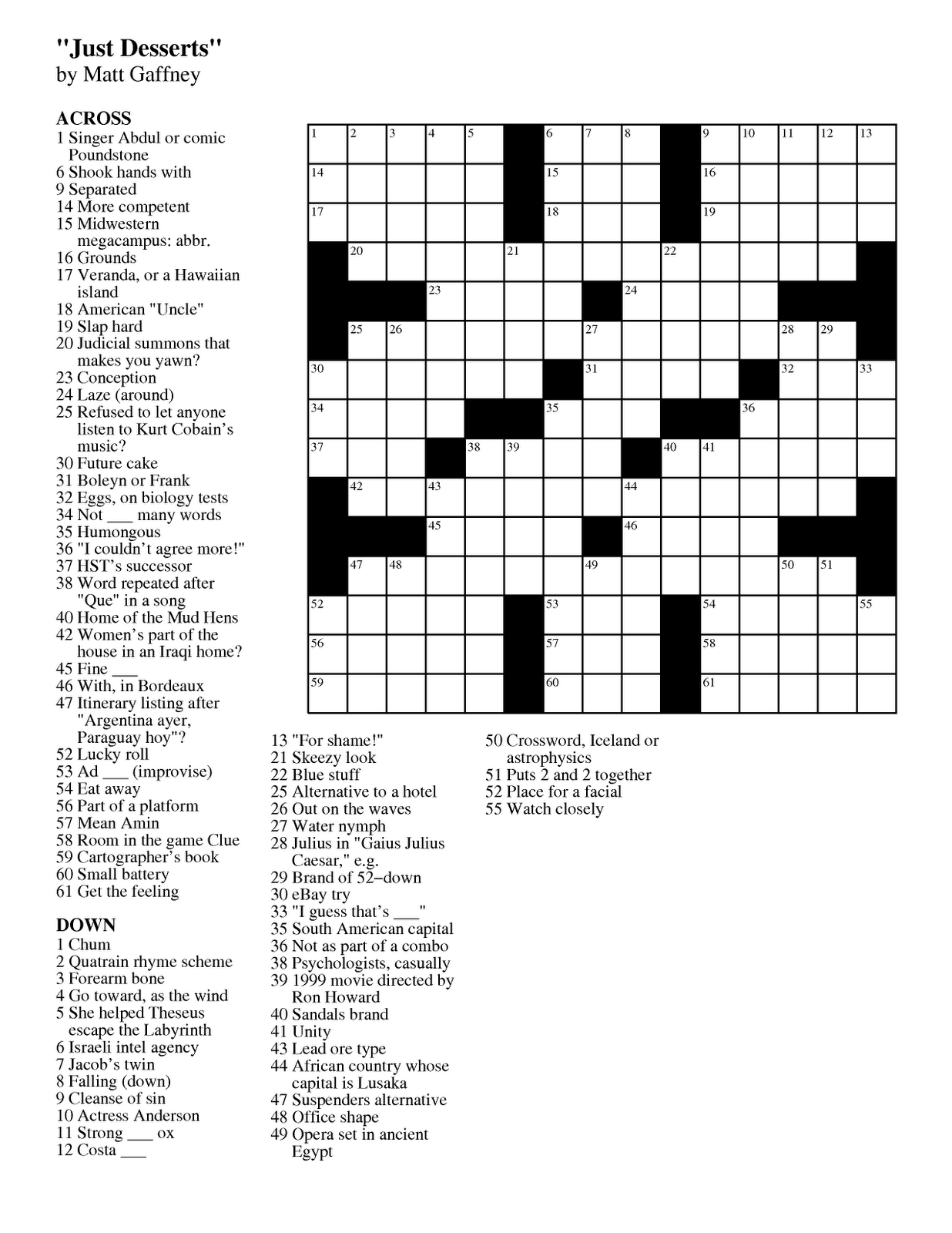 Usa Today Crossword