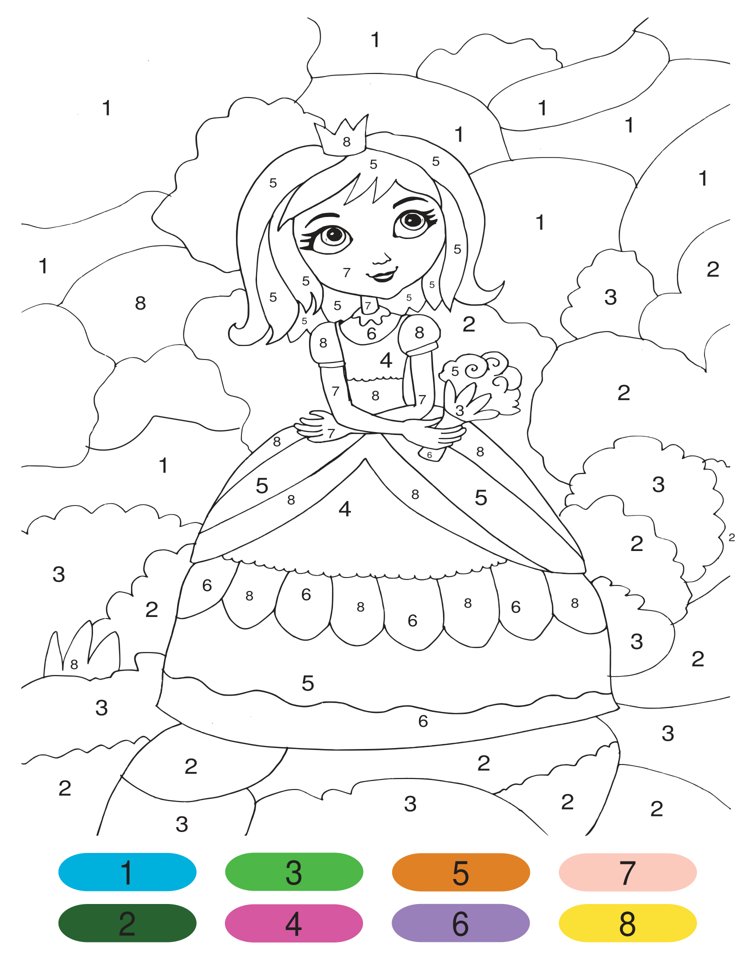 princess-color-by-number-printables