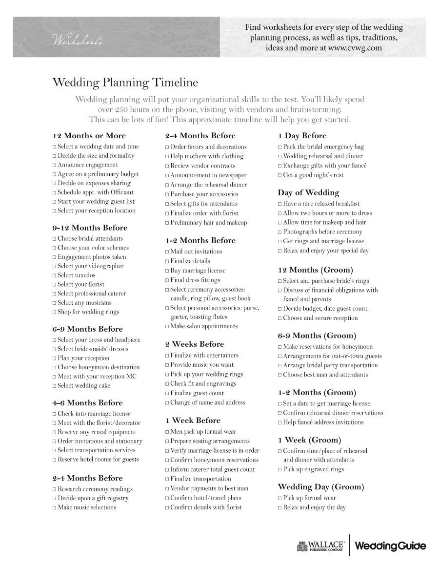 5 Best Images of Free Printable Wedding Planner Worksheets