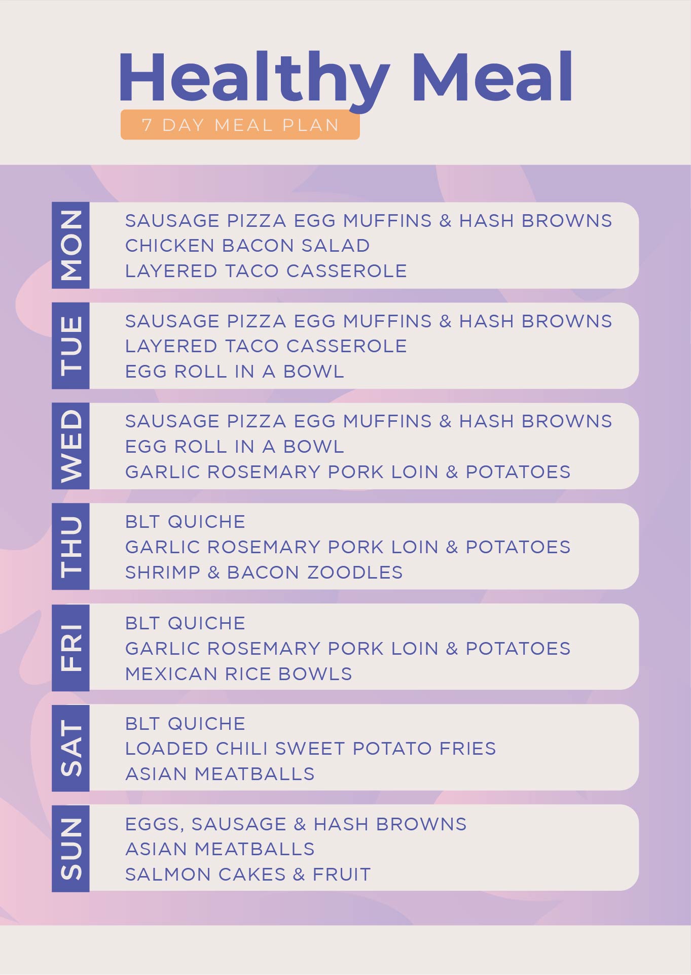 17 Day Diet Meal Plan Printable