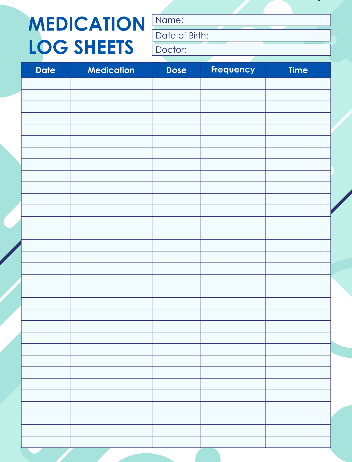 Free Printable Medication Log Sheet