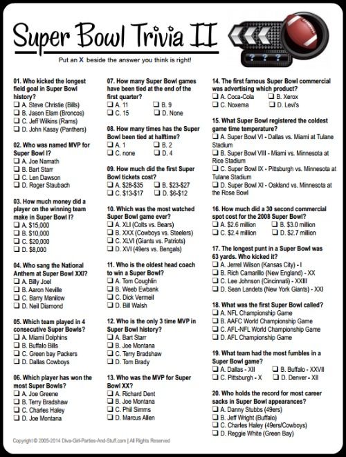 7 Best Images of Printable NFL Trivia Challenge - Super Bowl Trivia