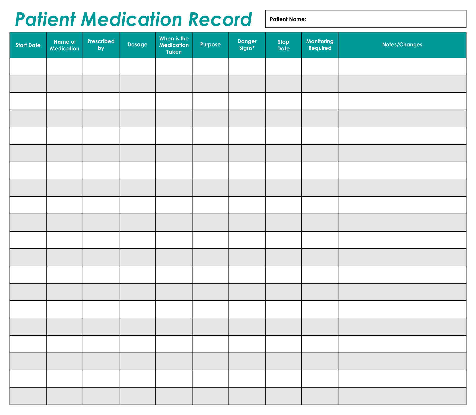 Printable Templates Free Patient Record