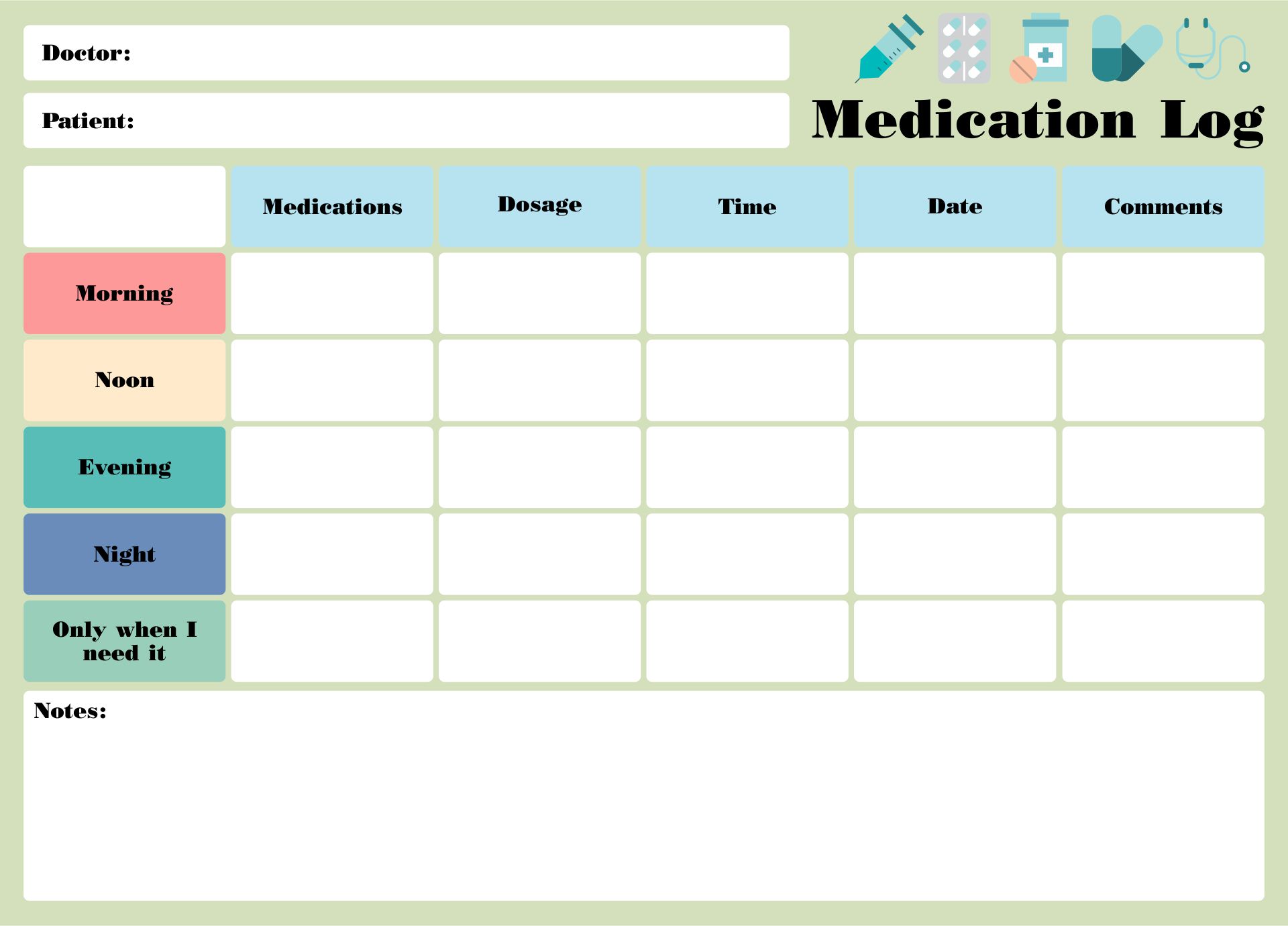 Printable Form For Medication List