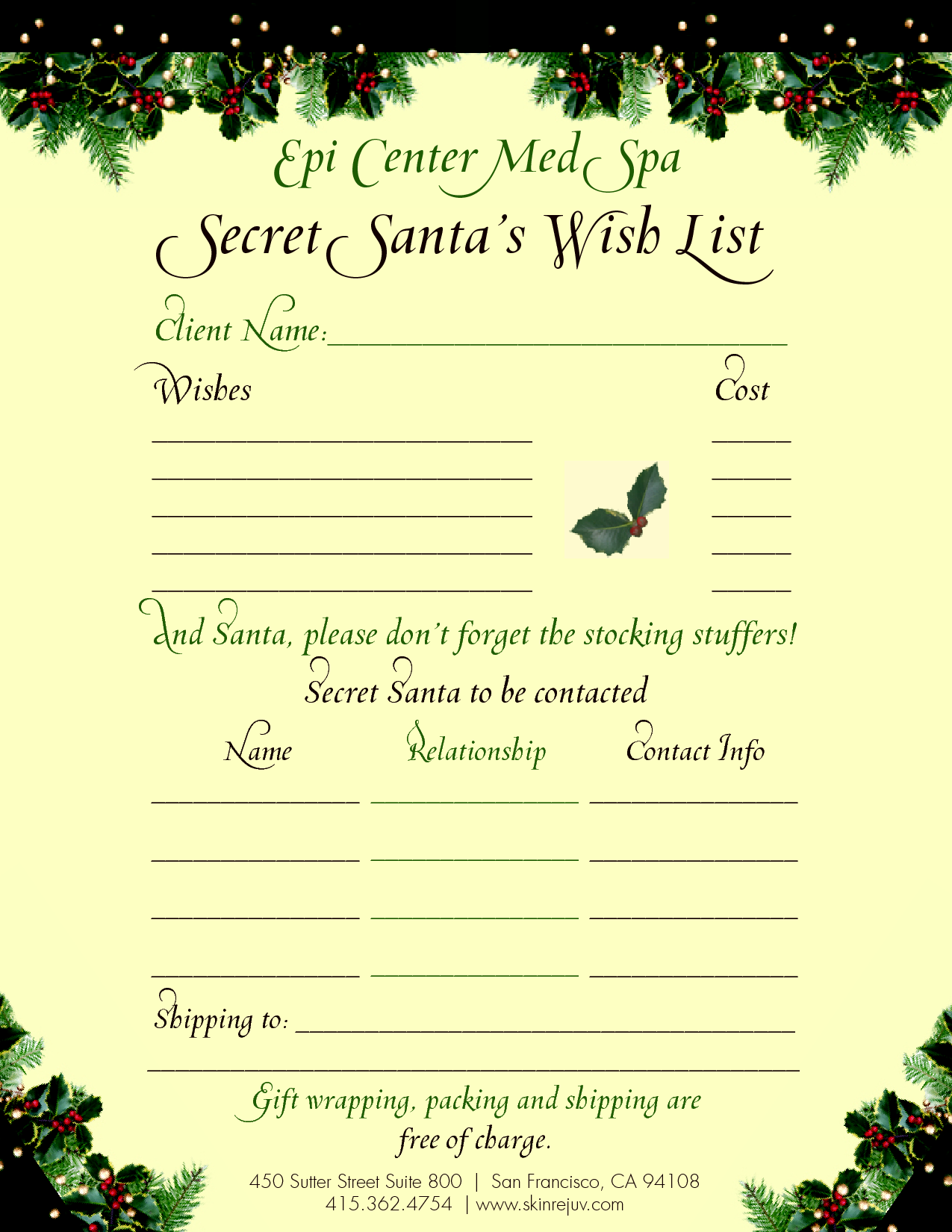 Free Printable Secret Santa Wish List Template