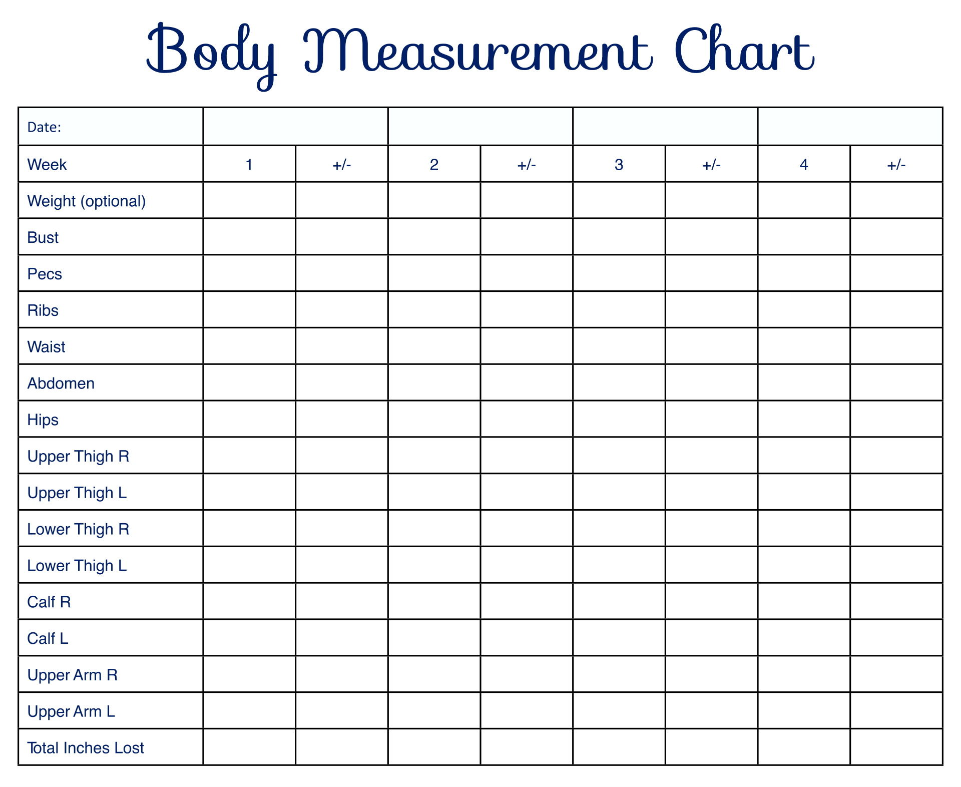 Body Measurement Chart For Weight Loss Progress