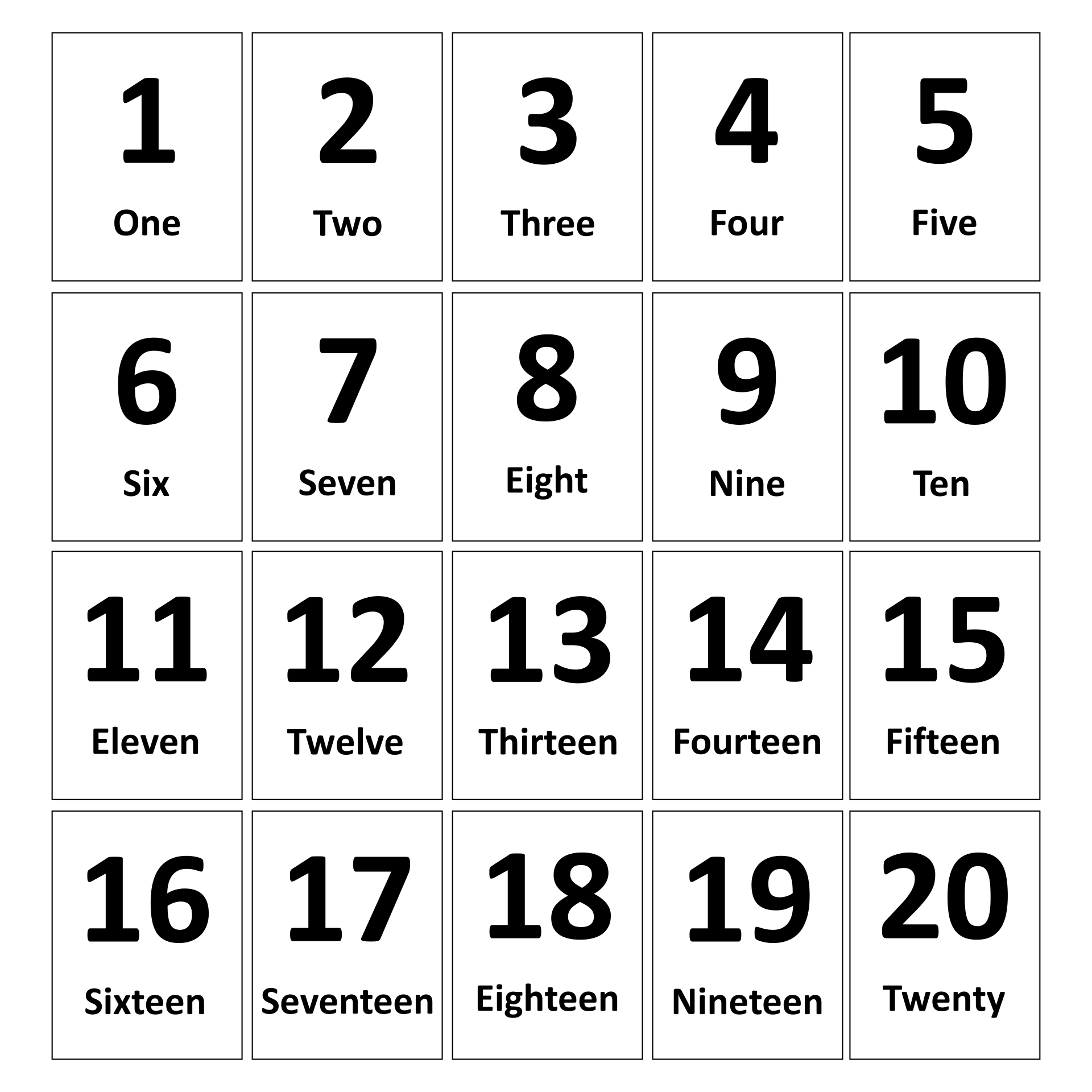 Cut Out Printable Number Flashcards 1-20 Printable Pdf