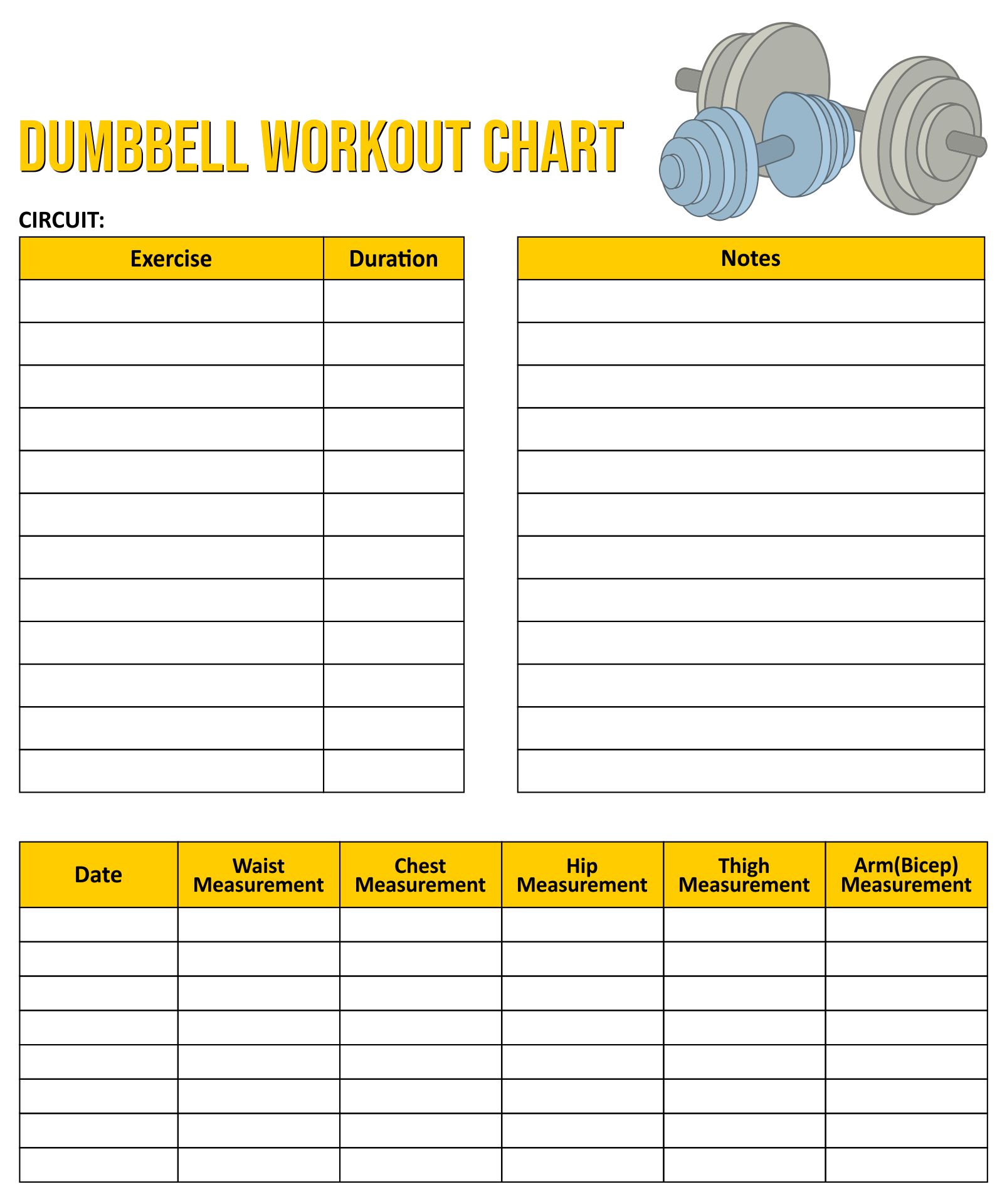 Dumbbell Exercises Chart Printable