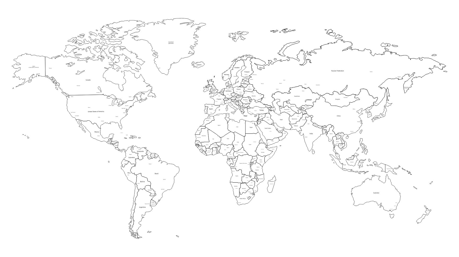 world map black and white printable