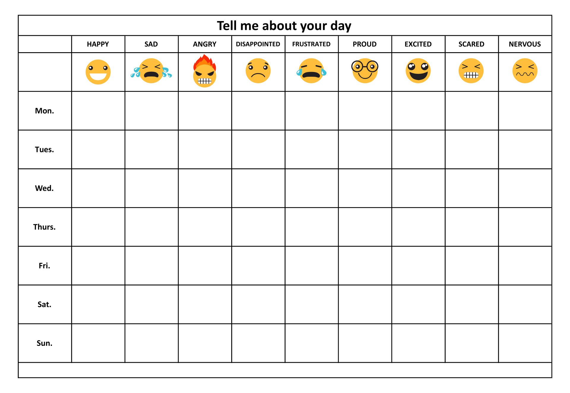 Free Printable Feelings Chart For Preschoolers