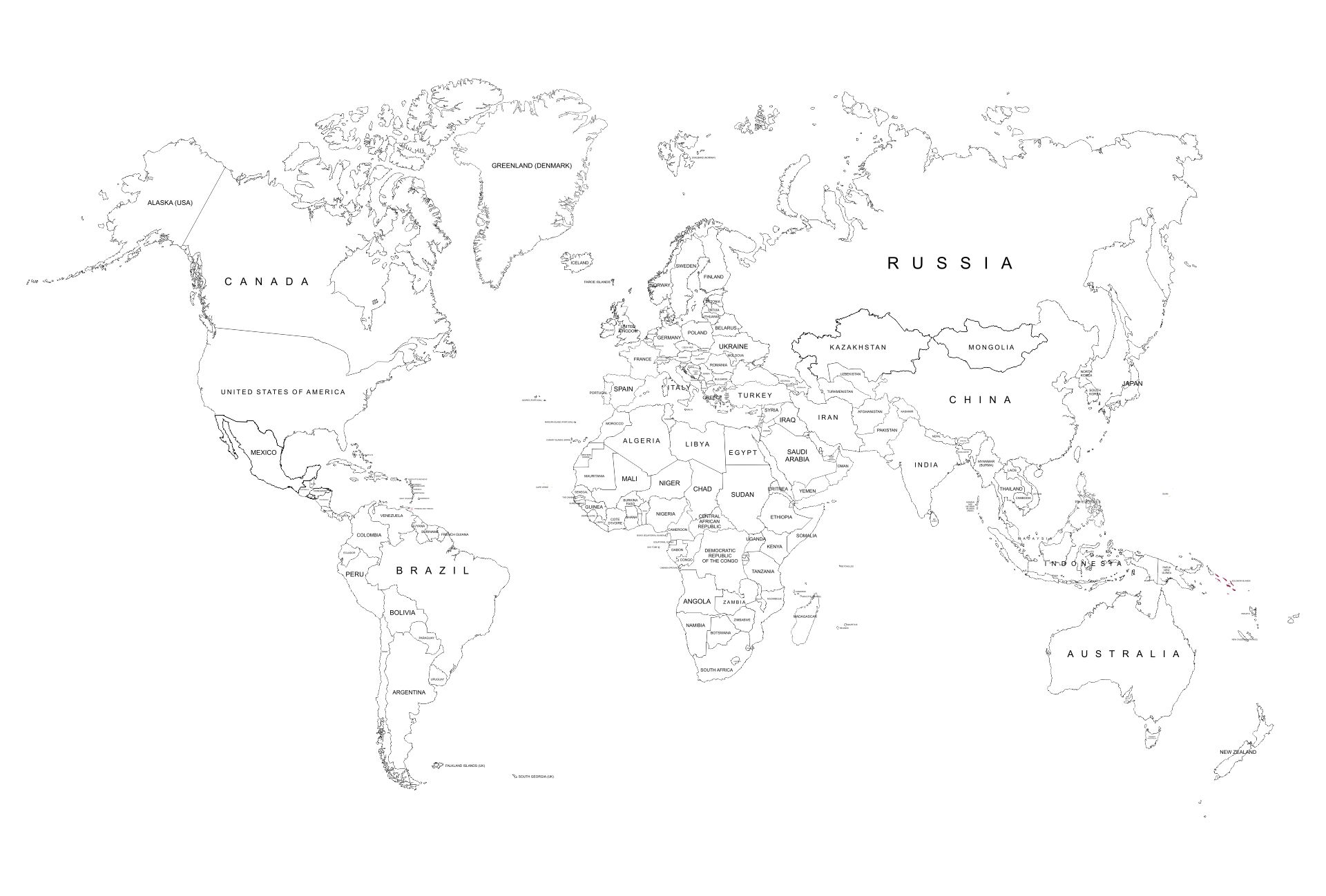 Printable Black And White World Map With Country Names