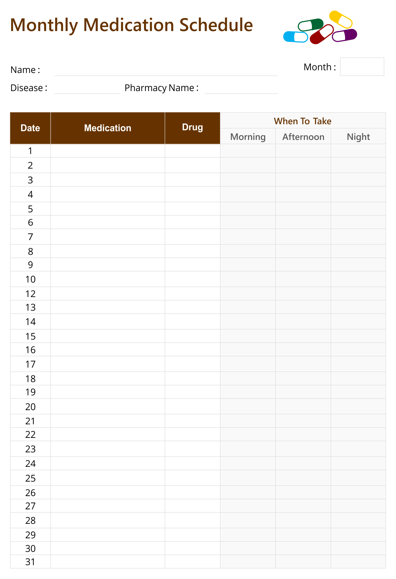 Printable Medication Schedule Template