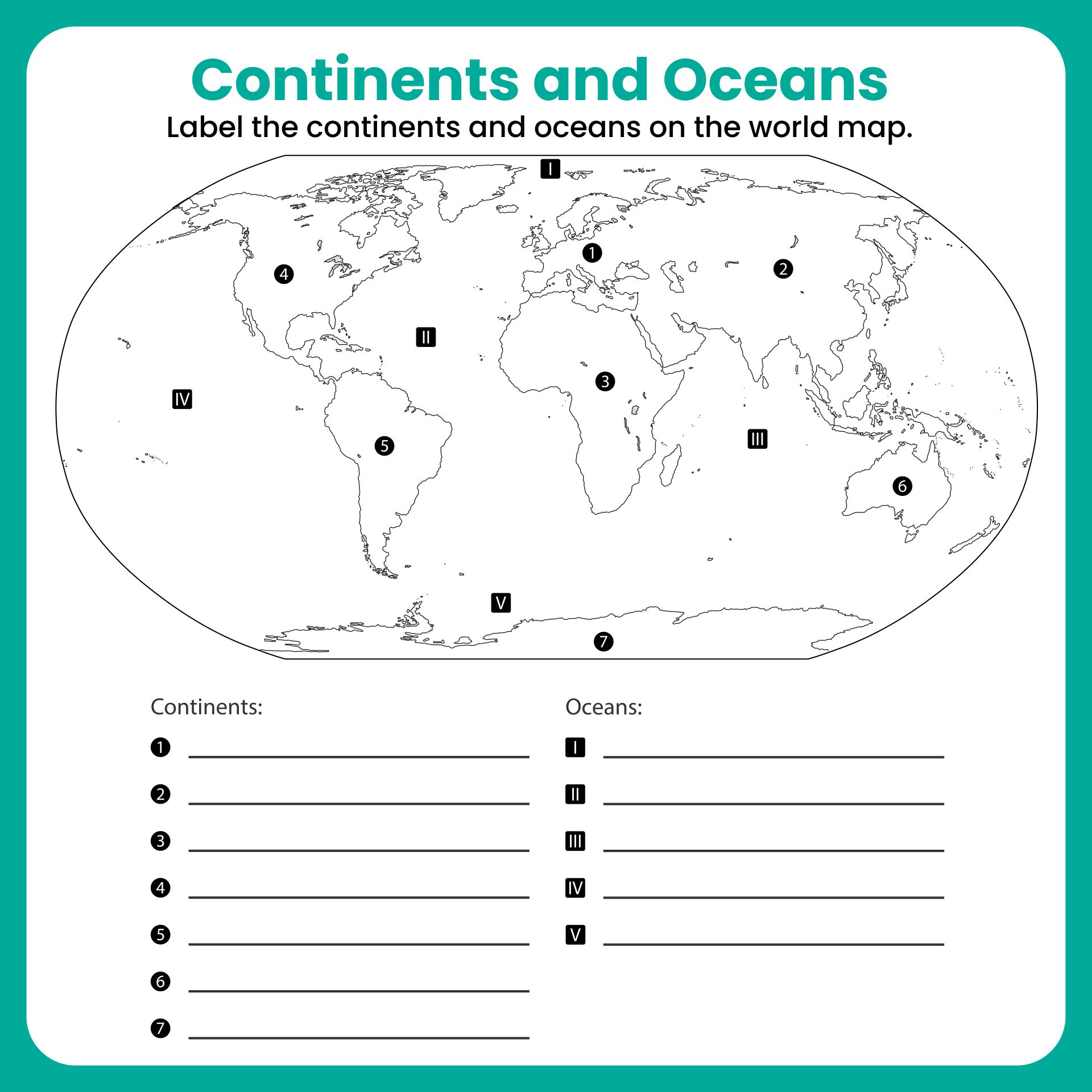 Continents And Oceans Map For 2nd Grade