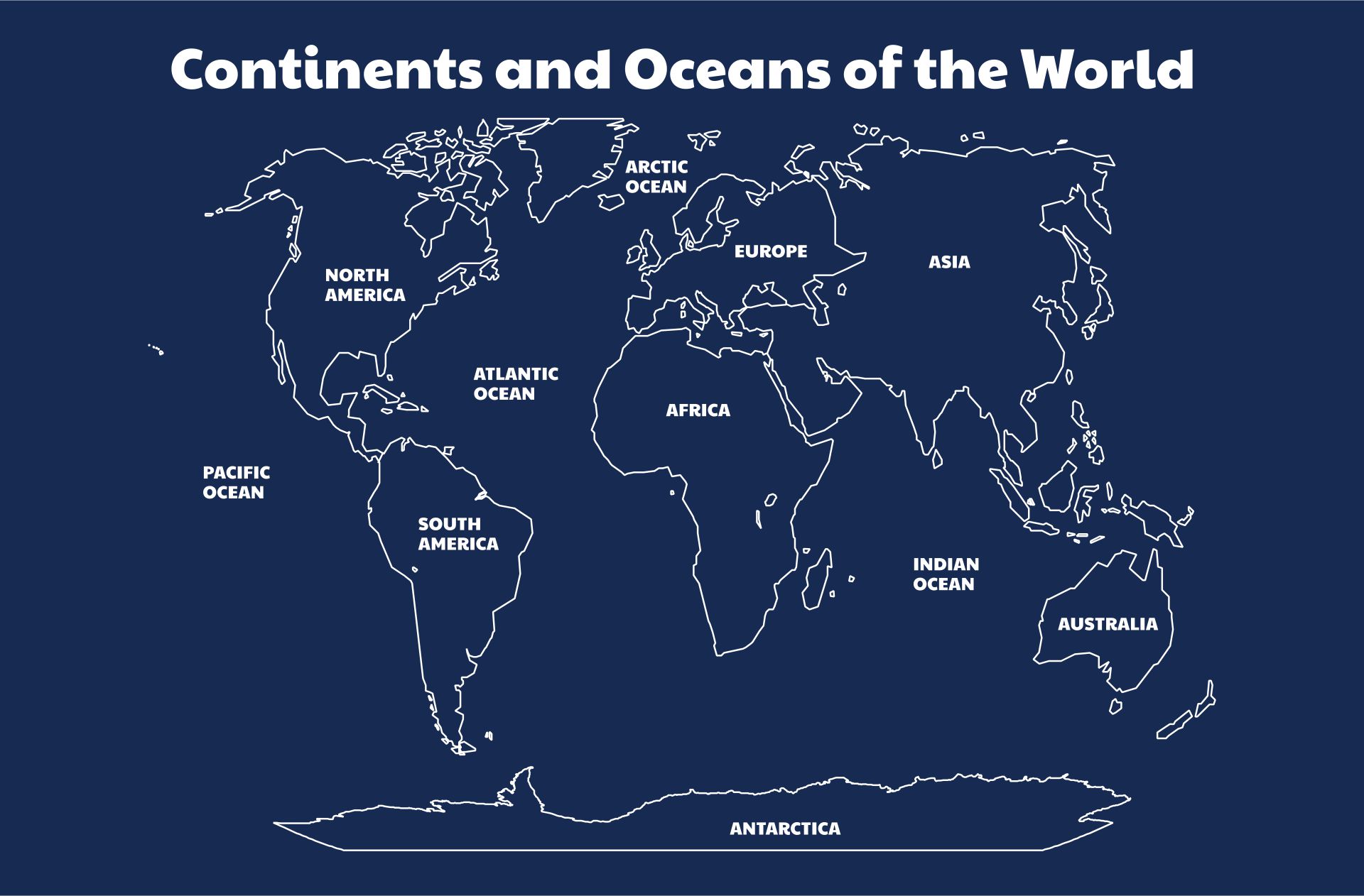 Continents And Oceans Map Of The World Printable