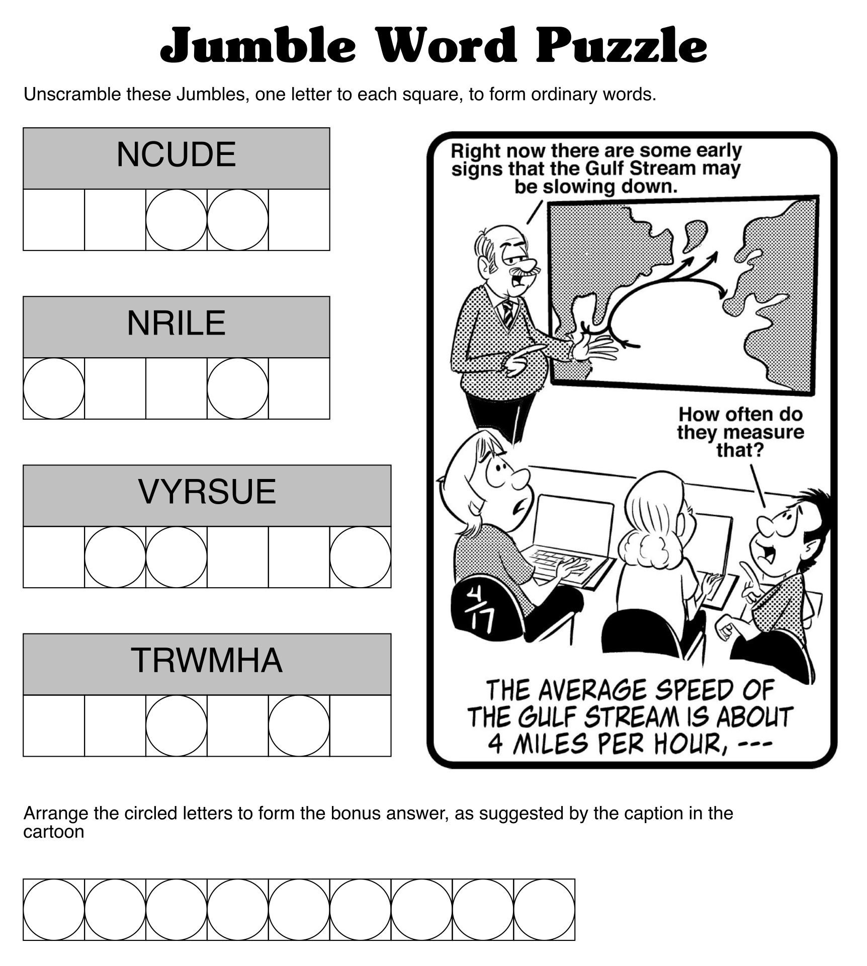 Daily Jumble Scrambled Word Game Printable