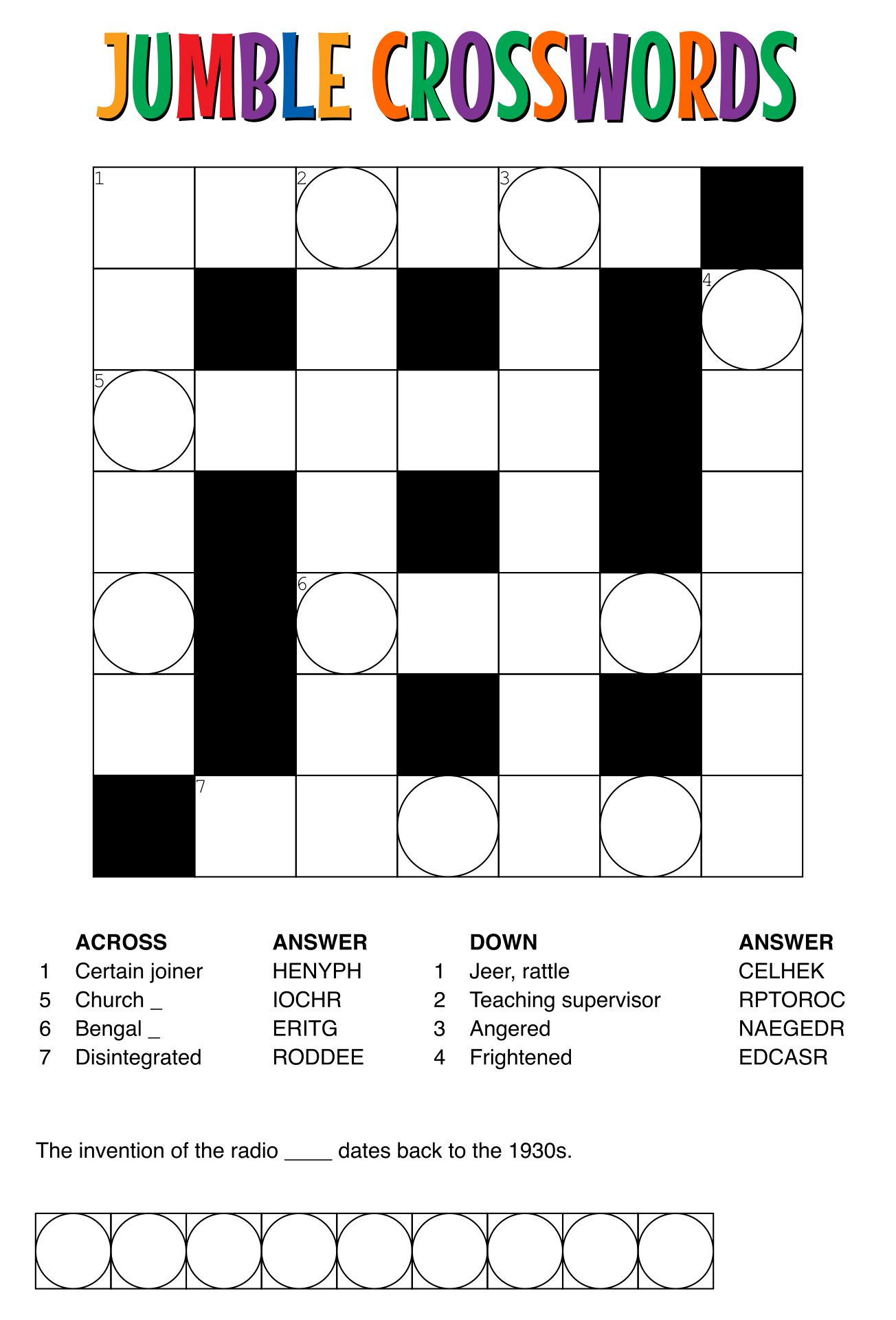 Daily Word Scramble Puzzle Printable