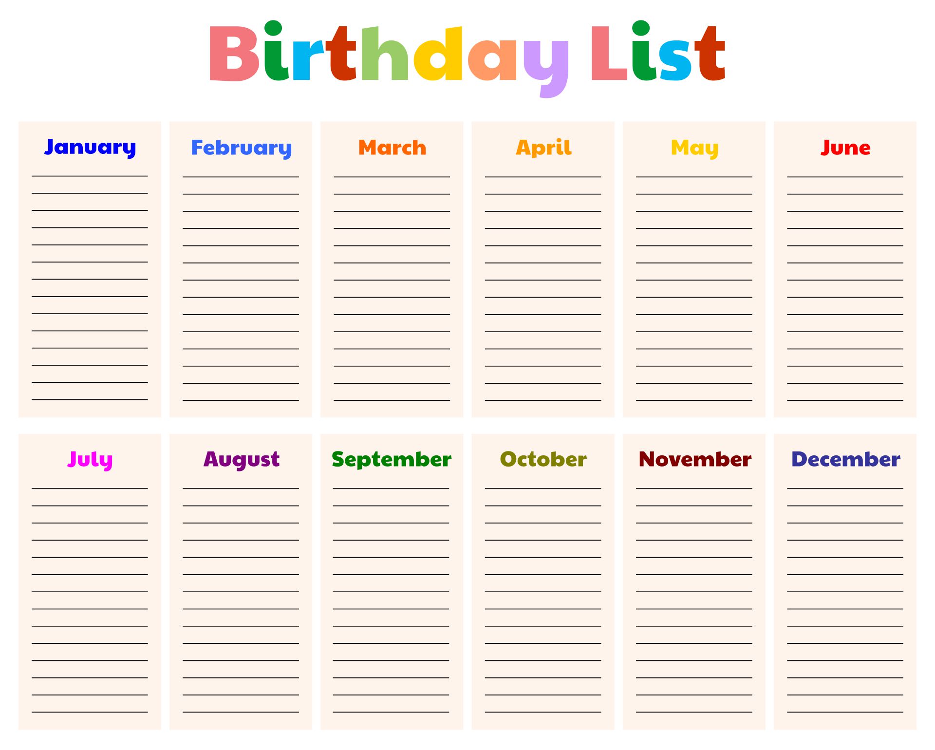 Employee Birthday List Template