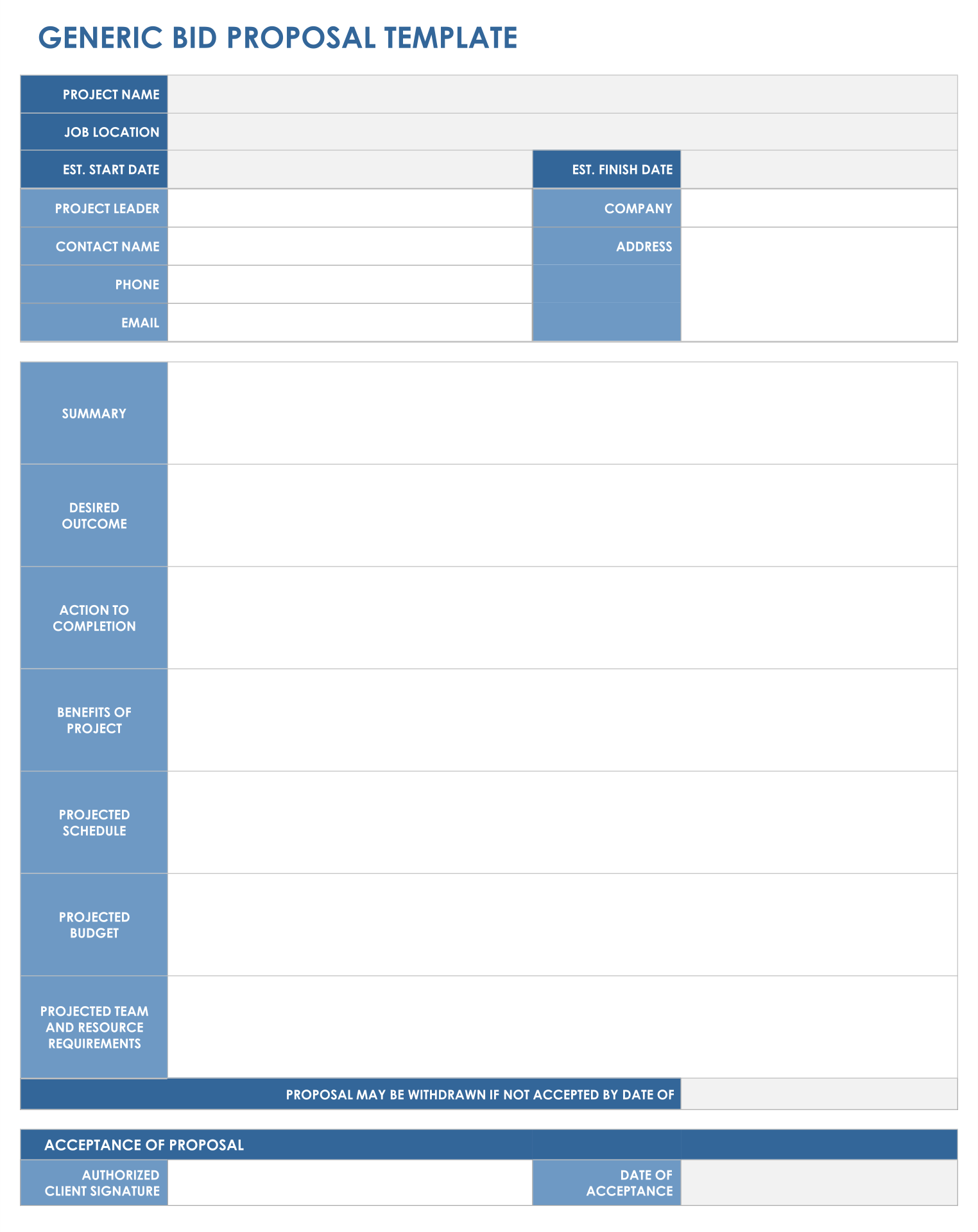 Free Bid Proposal Template Pdf