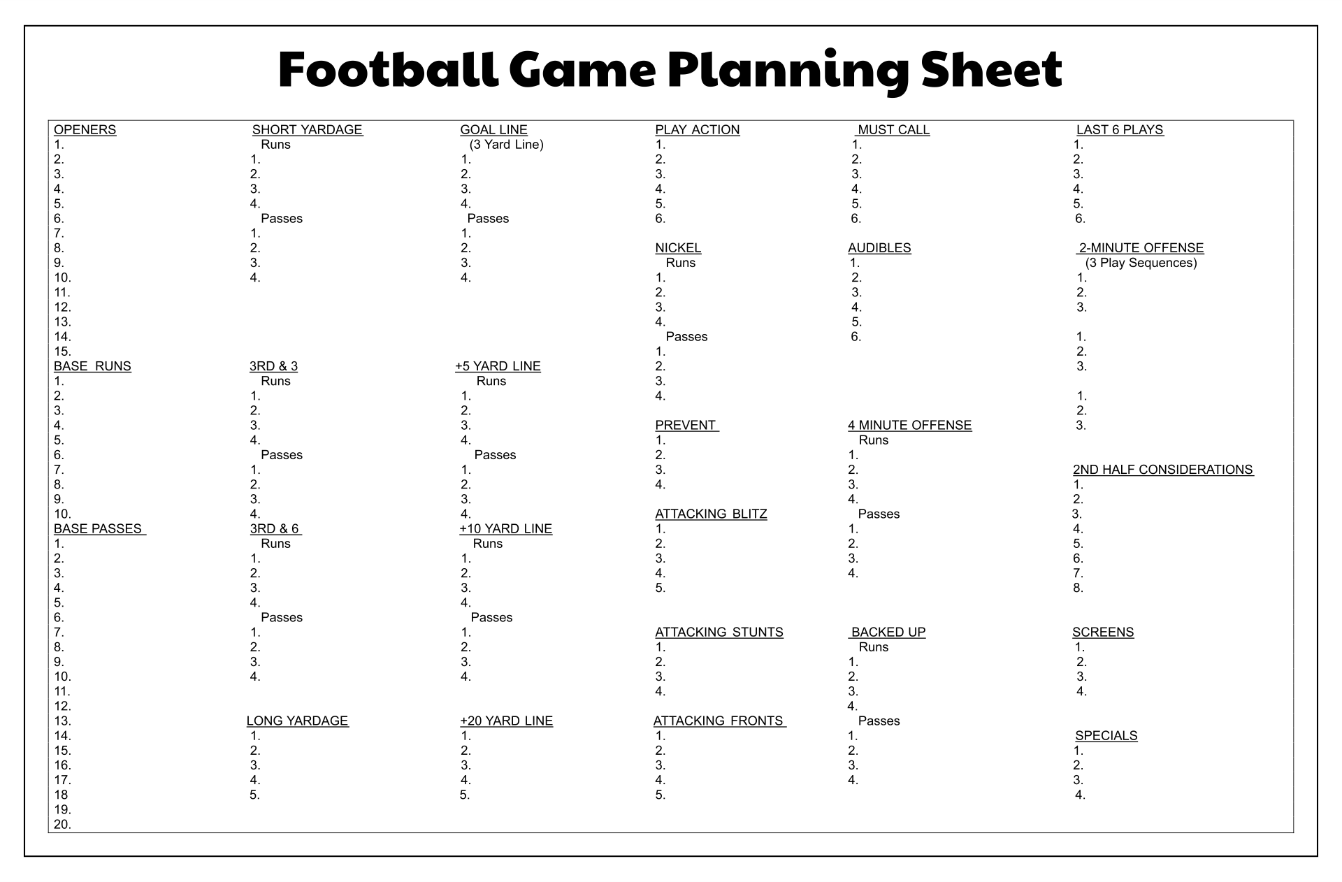 Free Printable Football Play Templates